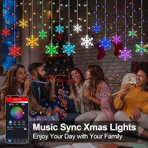 Miniatura 4 de Luces inteligentes de carámbano de copo de nieve de Navidad, 16.4 pies, 192 LED, 16 gotas, control remoto con aplicación enchufable en 16 millones