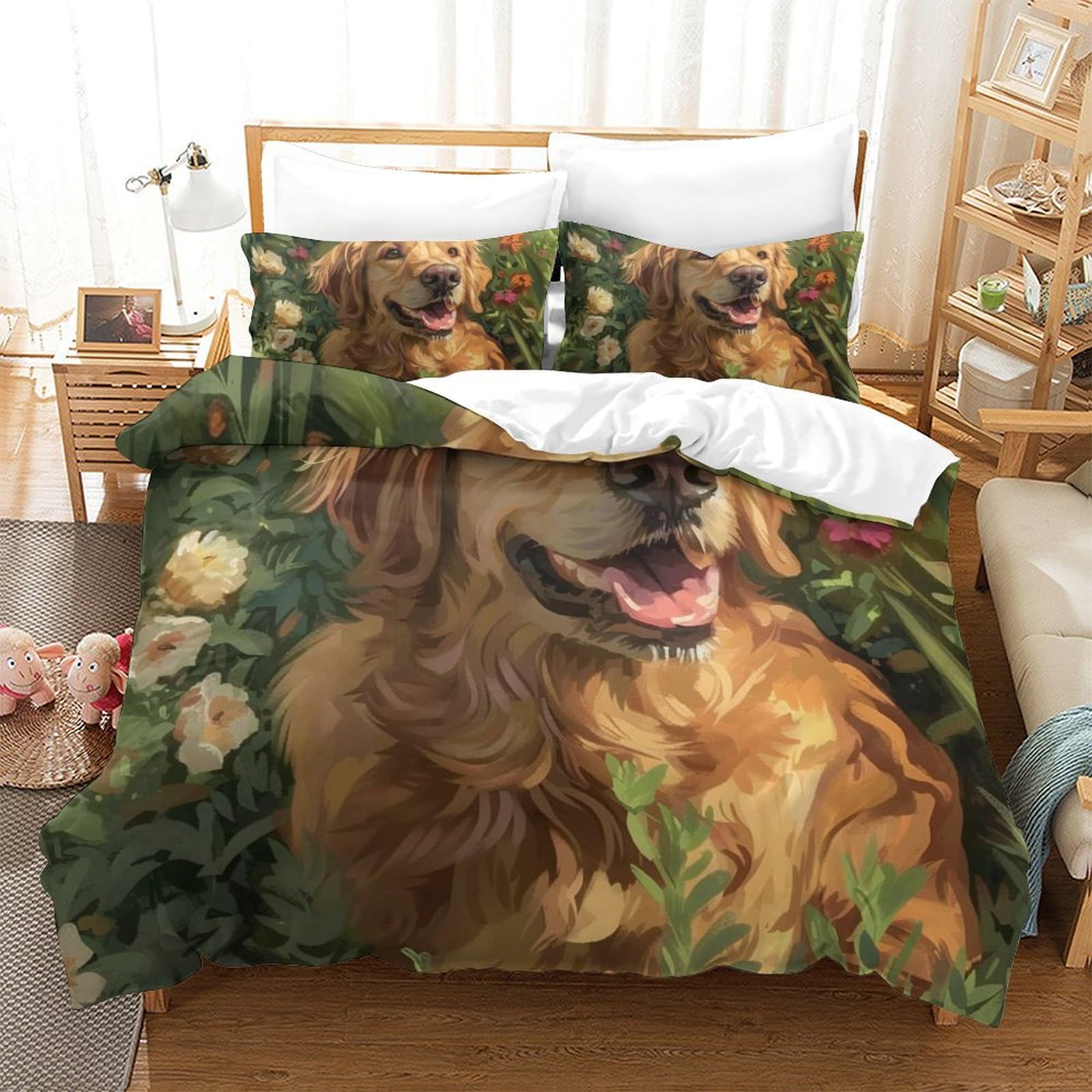 Housse de couette 3D imprimée chien literie microfibre avec taie d'oreiller 260x220