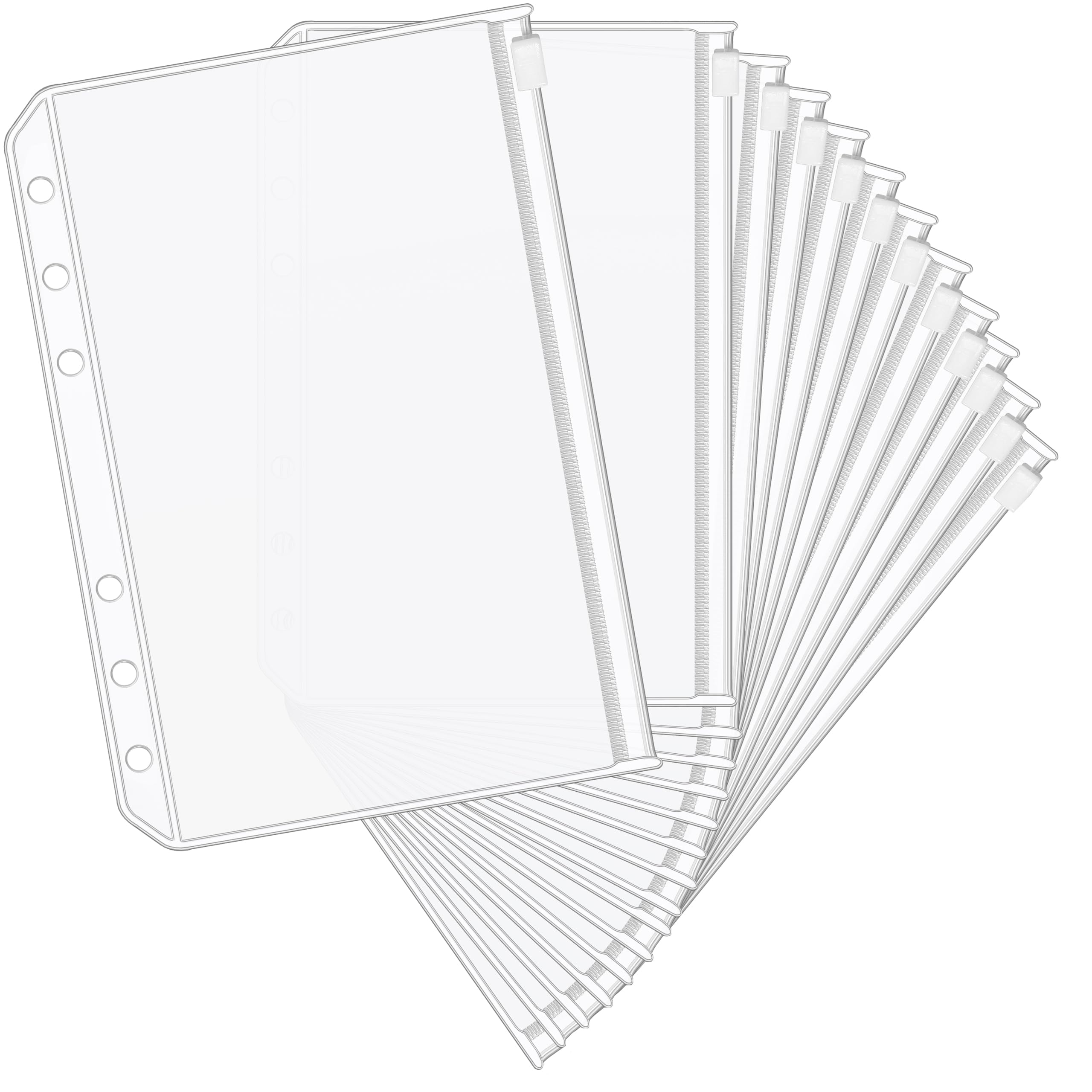 Kastwave 12Pcs A5 6-Holes Binder Pockets Planner Inserts For Budgeting, Clear Zipper Folders Inserts, Waterproof Pvc Loose Leaf Bags Pouch File