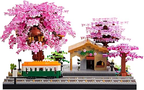 Sakura Tree House - Juego de construcción de microbloques para adultos, mini ladrillos de cerezo japonés, kit de modelo de arquitectura de ciudad