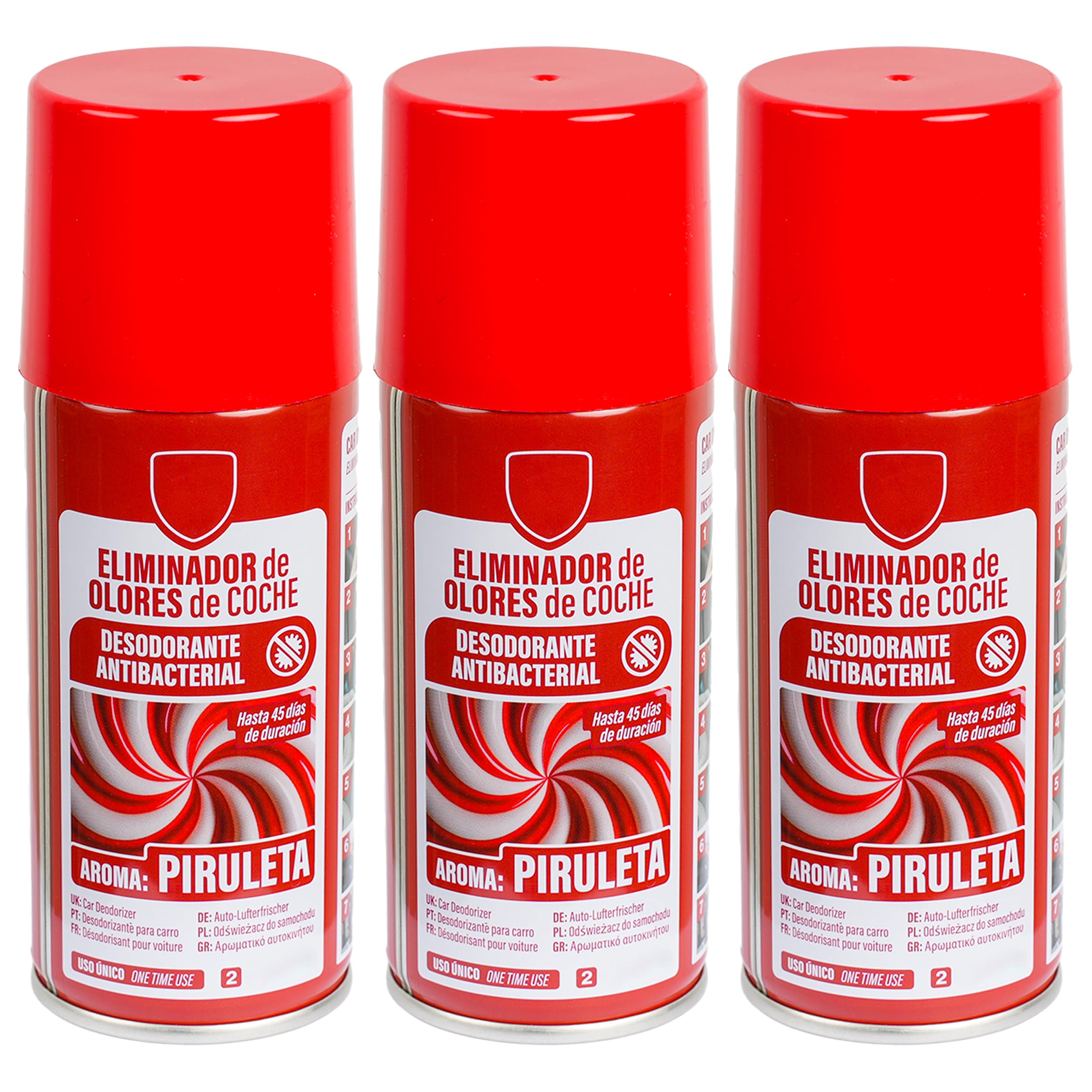 Eliminador de Olores Especial para de Automóvil: Elimina Olores y Humedad, Destruye Hongos y Bacterias, Uso Fácil y Rápido - Aire Fresco y Limpio en Tu Coche 150ml, Olor Piruleta - 3 Unidad