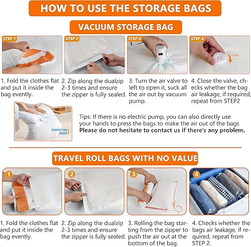 Miniatura 6 de Bolsas de almacenamiento al vacío mejoradas para ahorrar espacio, paquete de 20 (4 jumbo, 4, grande, 4, mediano, 4, pequeño, 4 enrollables), bolsas