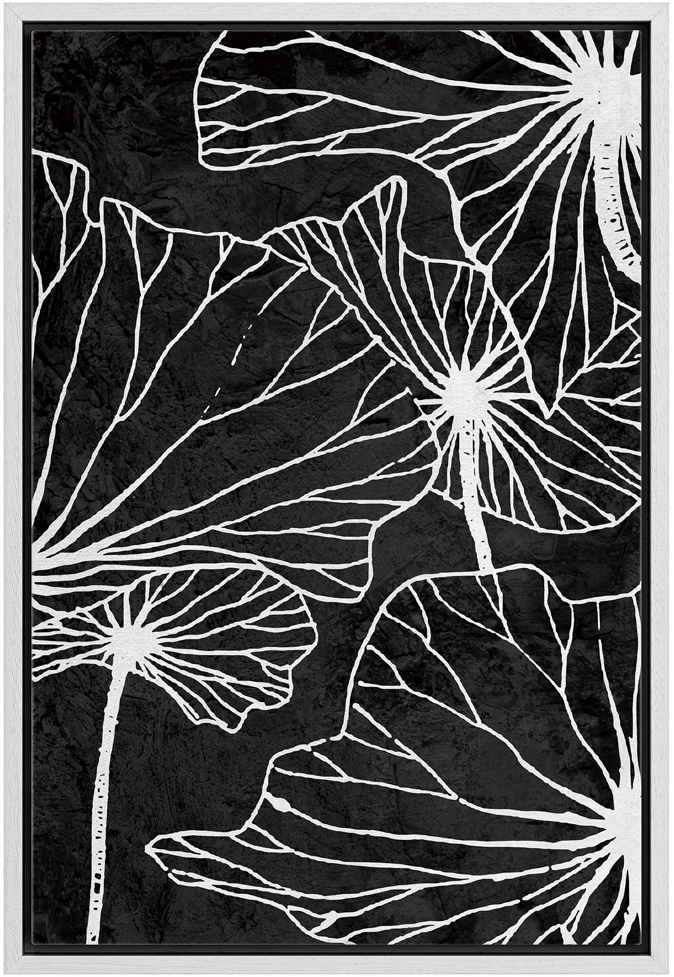 bestdeal depot Framed Canvas Print Wall Art Jungle Leaf Line Art Floral Plants Illustrations Modern Art Tropical Relax/Calm Dark Black and White for Living Room, Bedroom, Office - 24"x36" WHITE