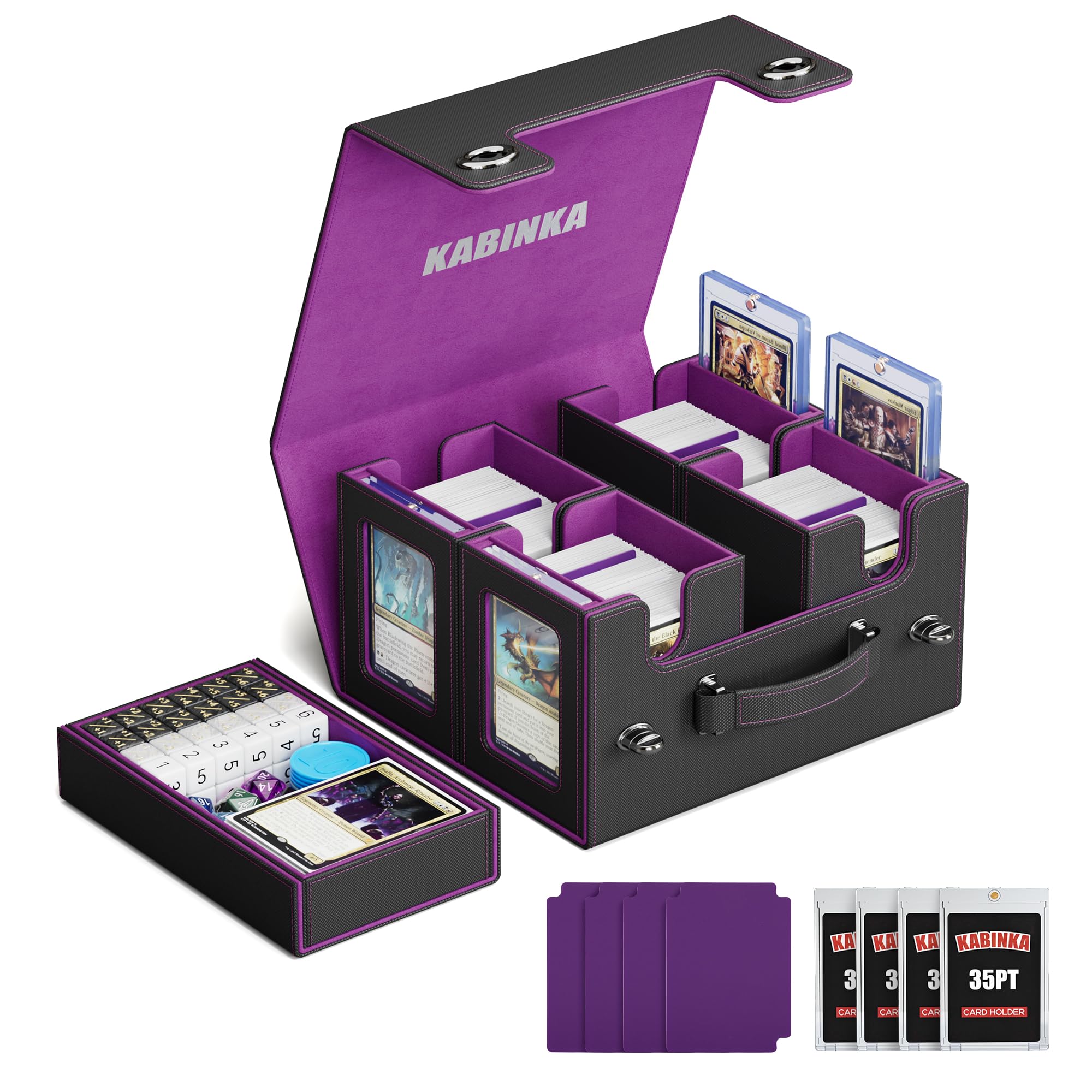 Kabinka Commander Deck Box for MTG with Handle, Multi Deck Case with Large Dice Tray Fits 400+ Double-Sleeved Cards, 5 IN 1 TCG Card Storage Box with Commander Display, 35PT Card Holder (Black Purple) โ image 1