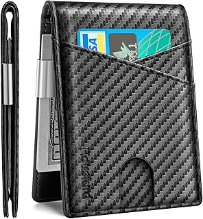 Minimalist Wallet for Men Slim Leather Bifold Front Pocket Wallets RFID Blocking Money Clip Credit Card Gift Cards Holder for Men with Gift Box (Carbon Black)