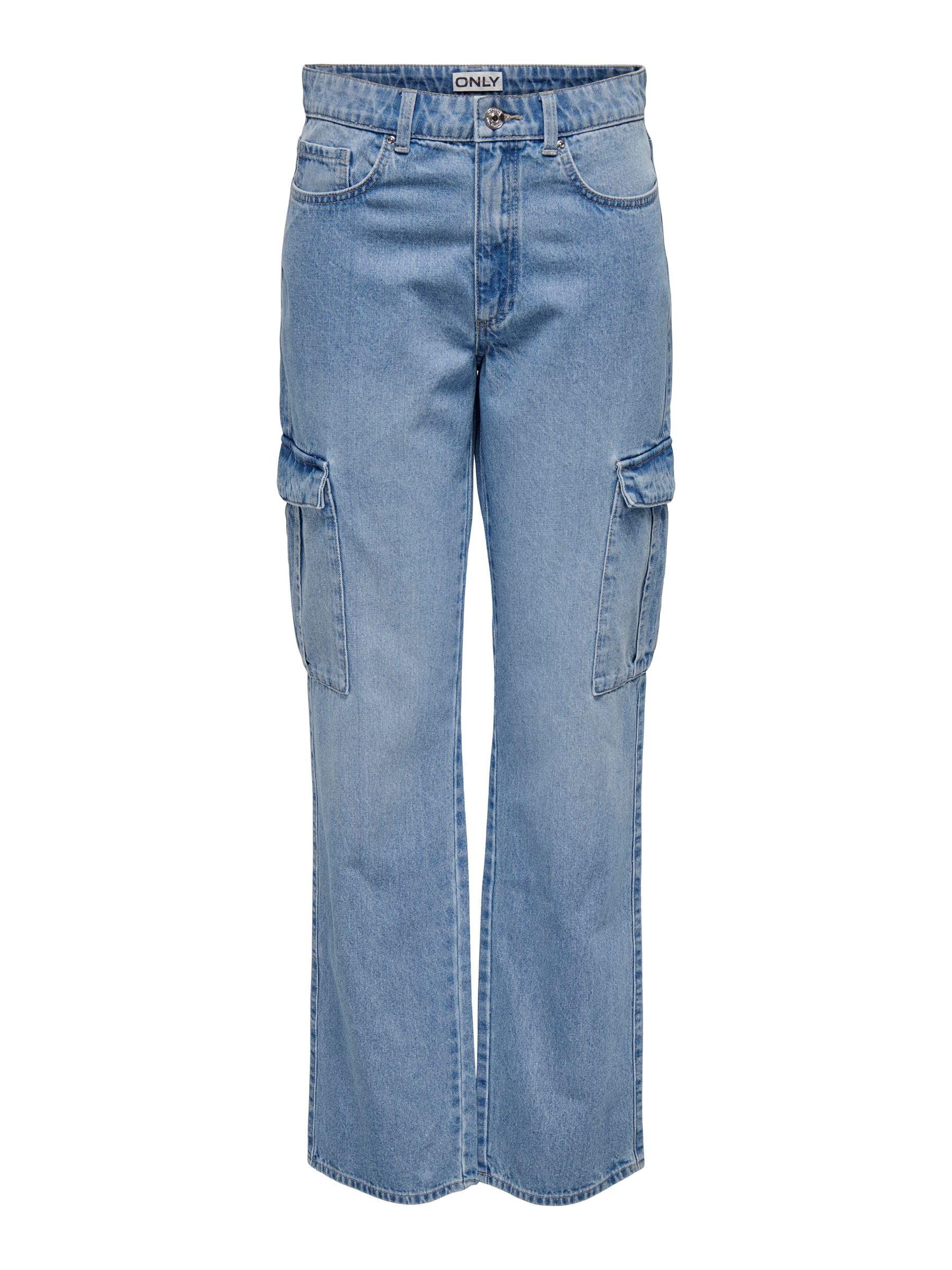 ONLY Women's ONLRILEY HW STR Cargo DNM PIM875 NOOS Cargo Pants, Light Blue Denim,