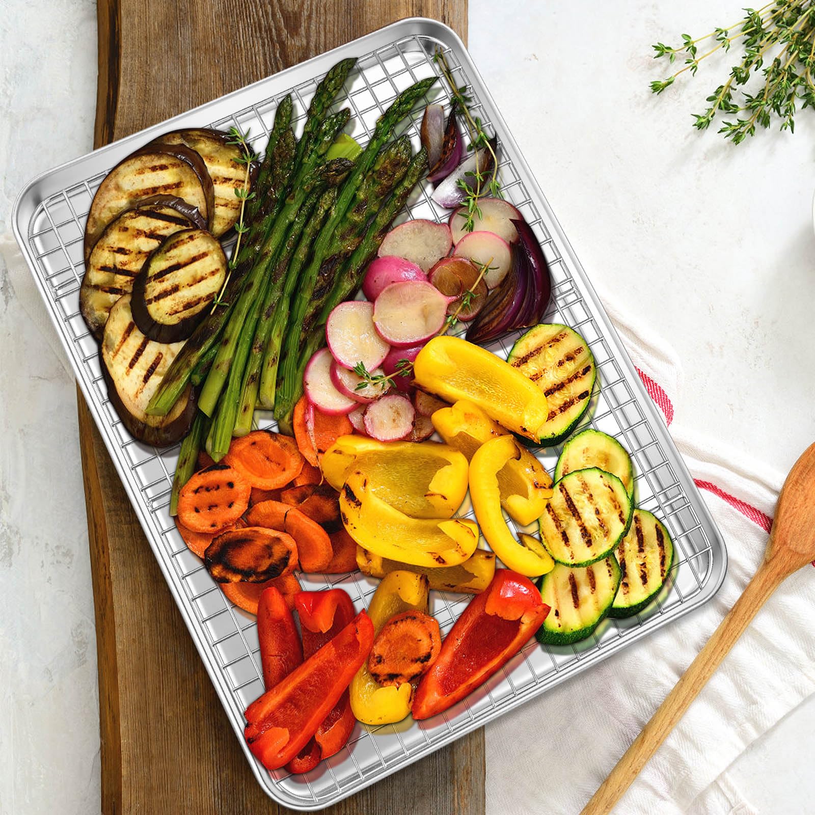 Leonyo - Bandeja para hornear con rejilla de alambre, 44,5 cm, antiadherente, de acero inoxidable, bandeja de acero inoxidable comercial, rejilla de refrigeración de alambre para hornear, cocinar en
