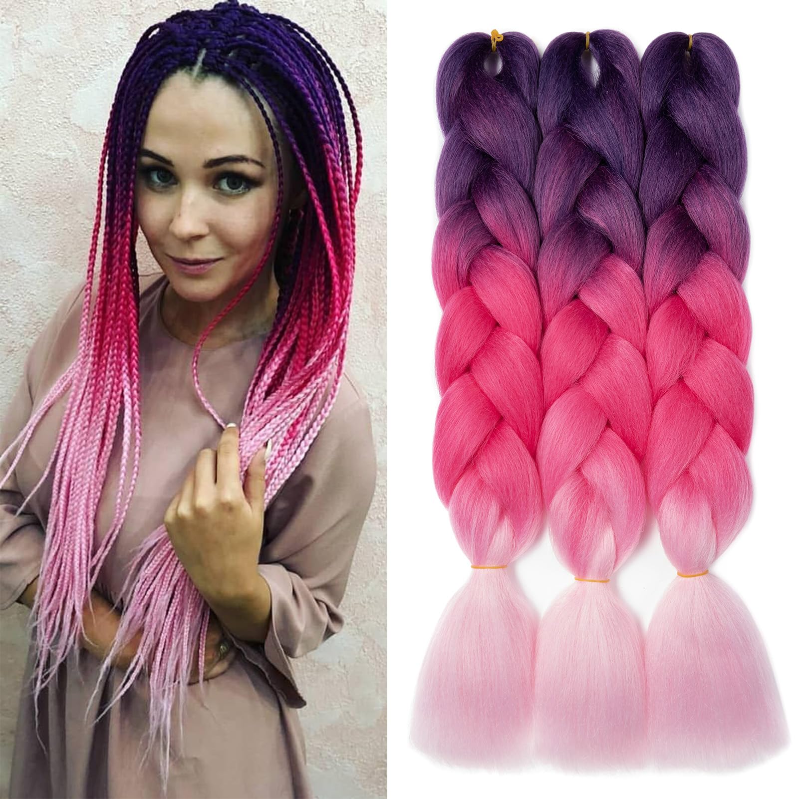 Dcbaboo Jumbo Braiding Hair Extensions 3packs 24inch Hair Extensions for Braiding Synthetic Hair Kanekalon Ombre Braids Hair Extensions Afro Crochet Braids Twist Hair 300g