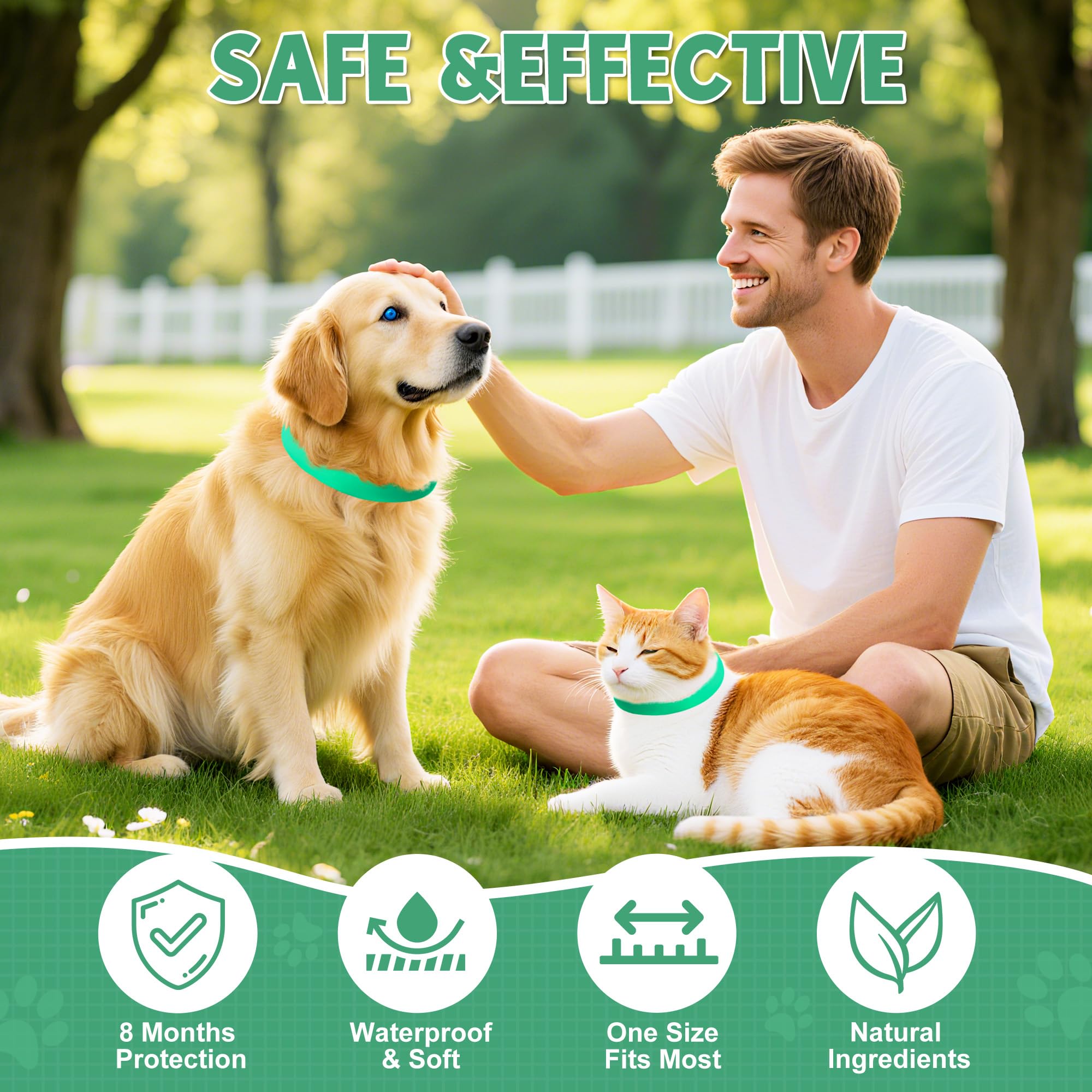 2 Pcs Floh Zeckenhalsband für Katzen & Hunde | Bis zu 16 Monate Langzeitschutz | Natürlicher Floh- und Zeckenschutz | Wasserdichter Verstellbares (Grün, Universal)