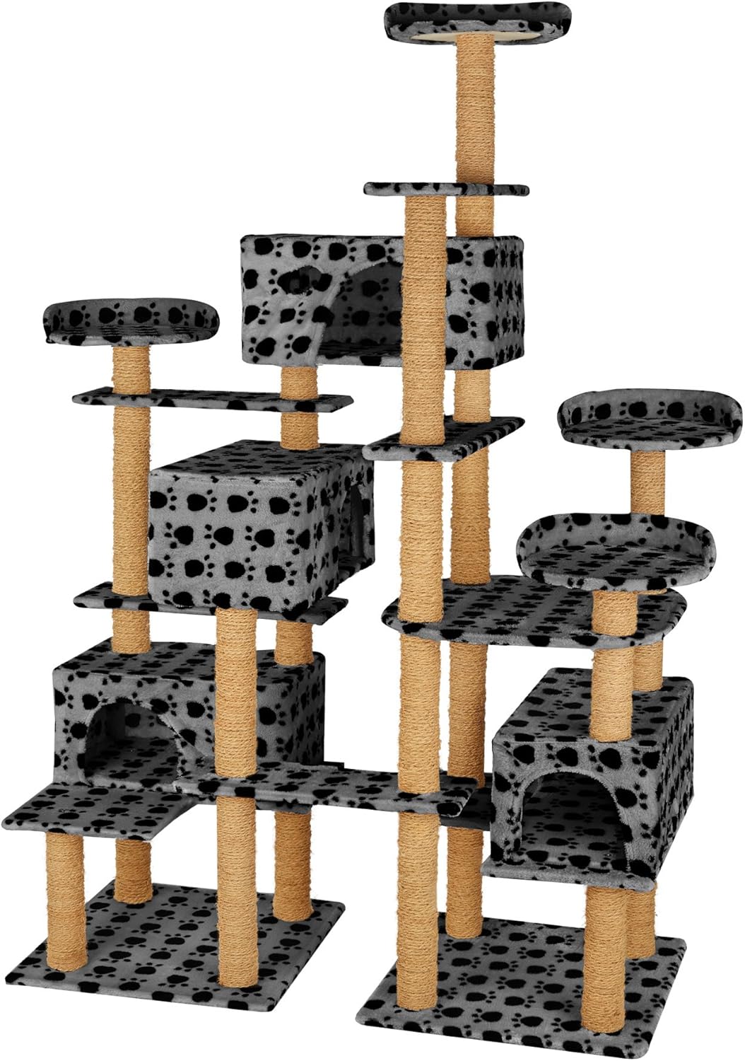 Tiragraffi Per Gatti XXL MSmask - Albero Per Gatti Con Piattaforme, Cestino E 2 Tane - 126cm - Foto 11