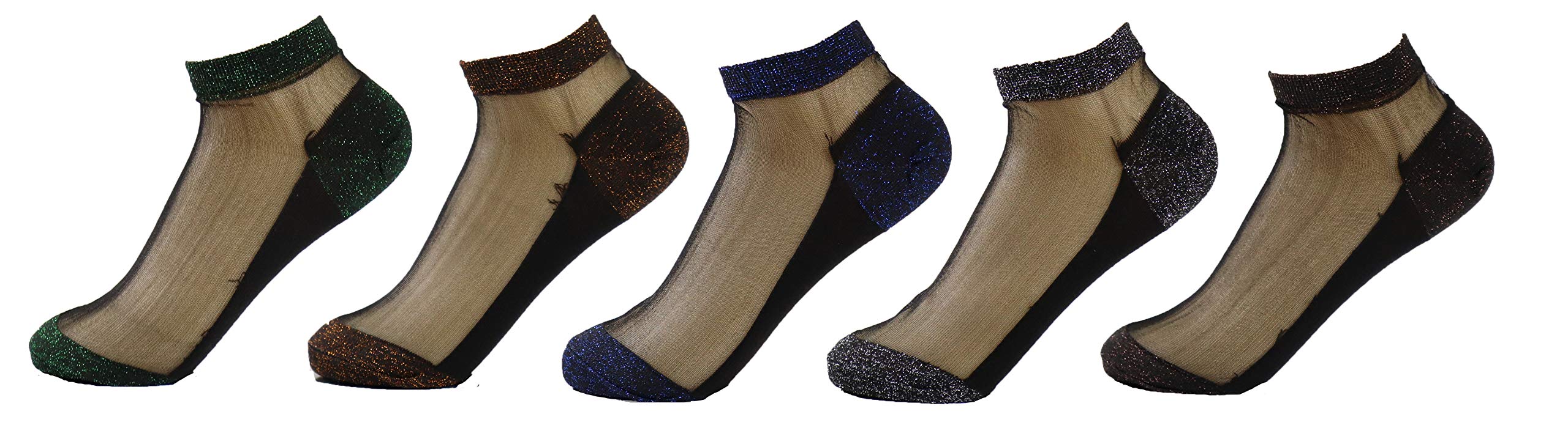 PreSox Women Sheer Transparent Lace Embroidery Panel Crystal Bling-bling Socks 5 Pack