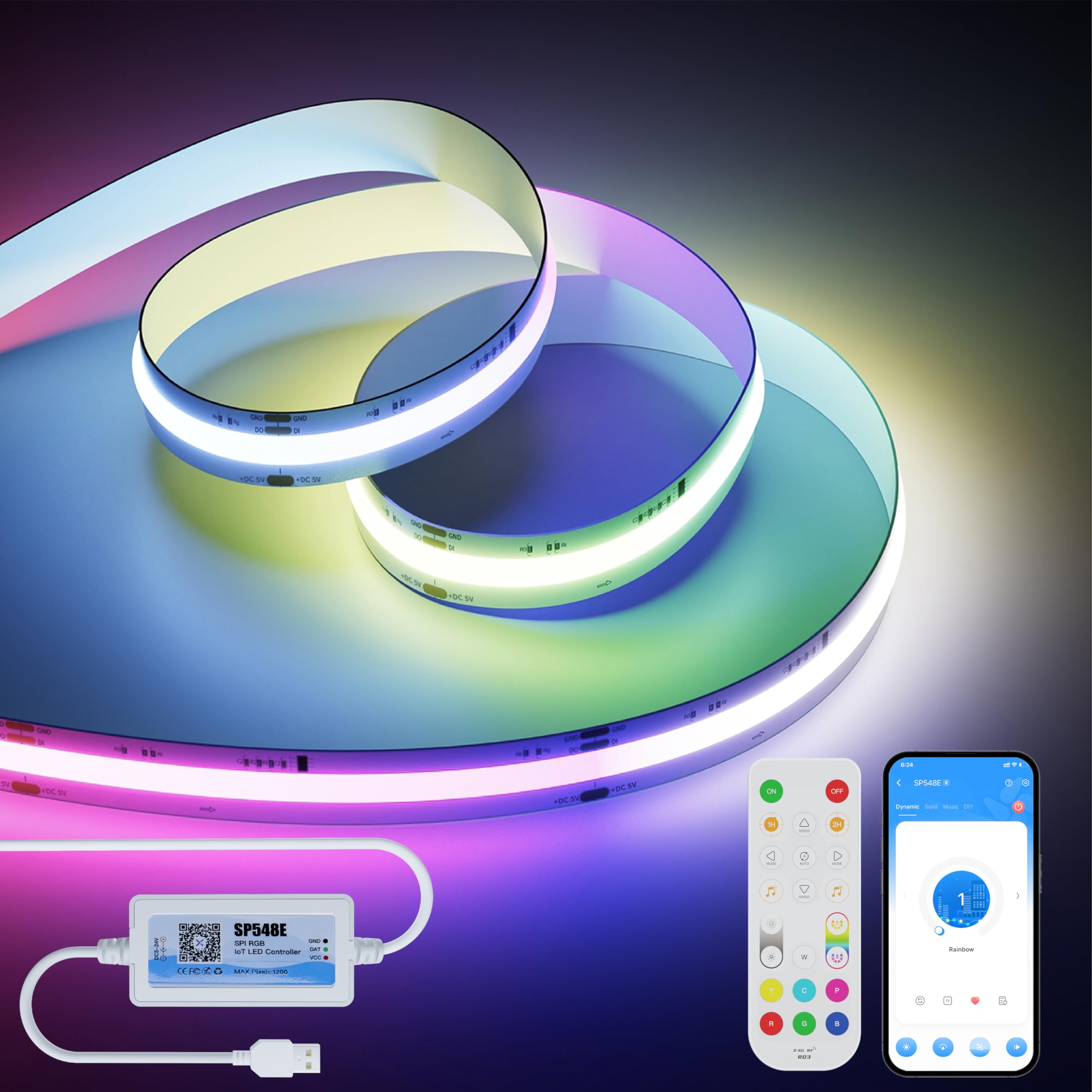 Oulara Rgbic. 5V Rgb Smart Ic Usb Cob Led Strip Pixel Addressable 3M Colour Changing Flexible Tape Light With Alexa/Google Assistant Music Mode For Parties Diy Decoration
