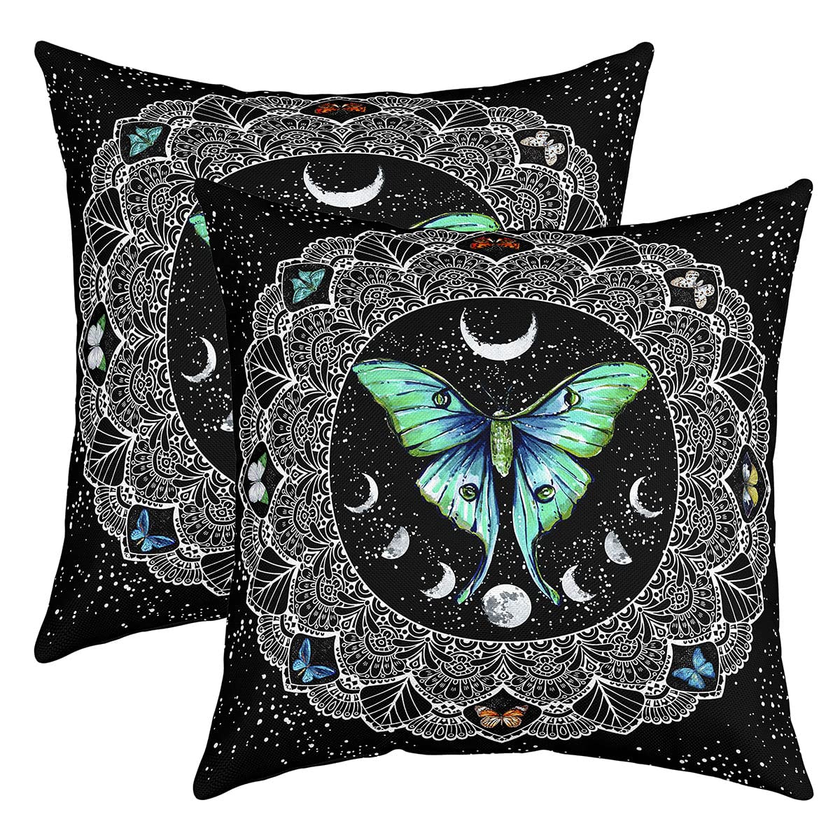 richhome Gothic Style Throw Pillow Cover Set of 2 Colorful Butterfly Moon Galaxy Room Decor Pillow Cover Mysterious Animal Gifts Exotic Design Throw Pillow Cover for Outdoors Chair Car,20"X20"