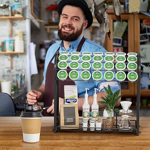 Vista 11 de Organizador de cápsulas de café K para accesorios de barra de café, soportes para tazas K para encimera, soporte de tazas K de gran capacidad, Bambú