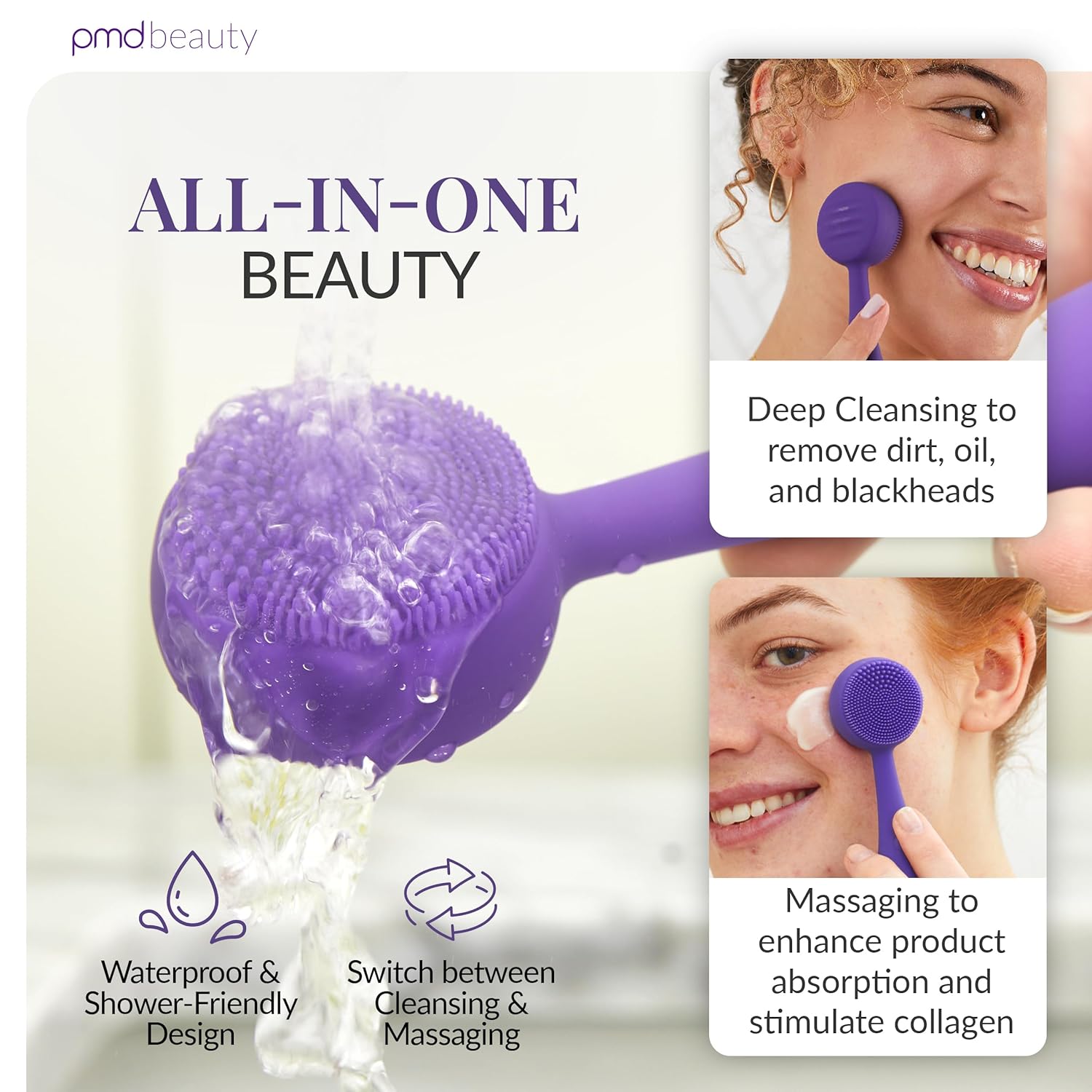 PMD Clean Mini - Smart Facial Cleansing Device with Silicone Brush & Anti-Aging Massager - Waterproof - SonicGlow Vibration Technology - Clear Pores and Blackheads - Lift, Firm, and Tone Skin