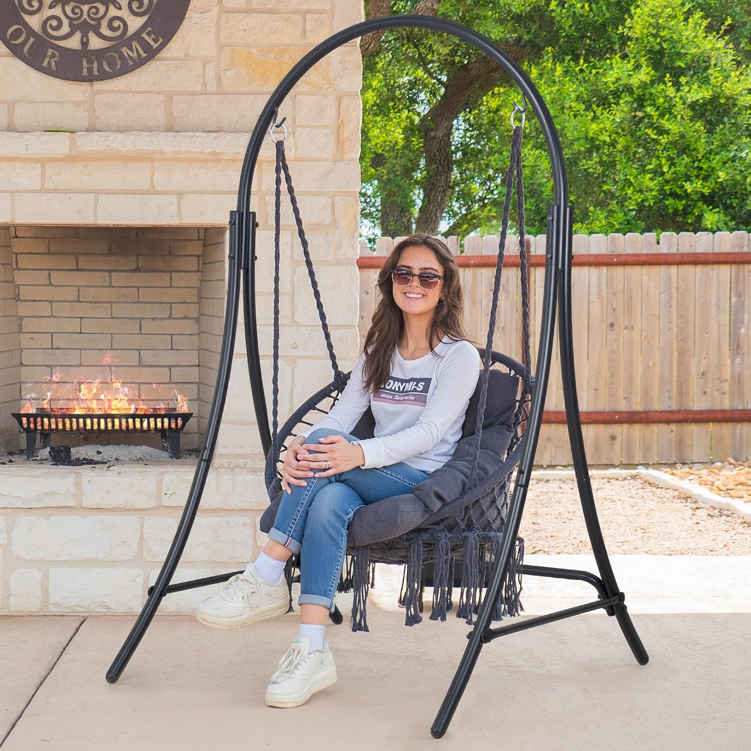 ANOW Hanging Swing Chair with Stand Included, Heavy Duty Hammock Chair with Stand and Removable Padded Cushion, Max 400 Lbs, Dark Grey 7 81S+2qdQX1L. AC SL1500