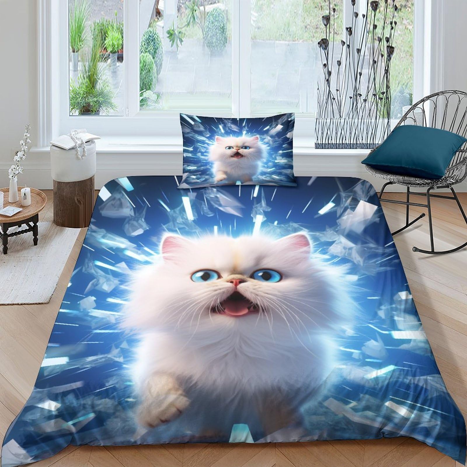Housse de couette chat et taies d'oreiller pour lit enfant et ado