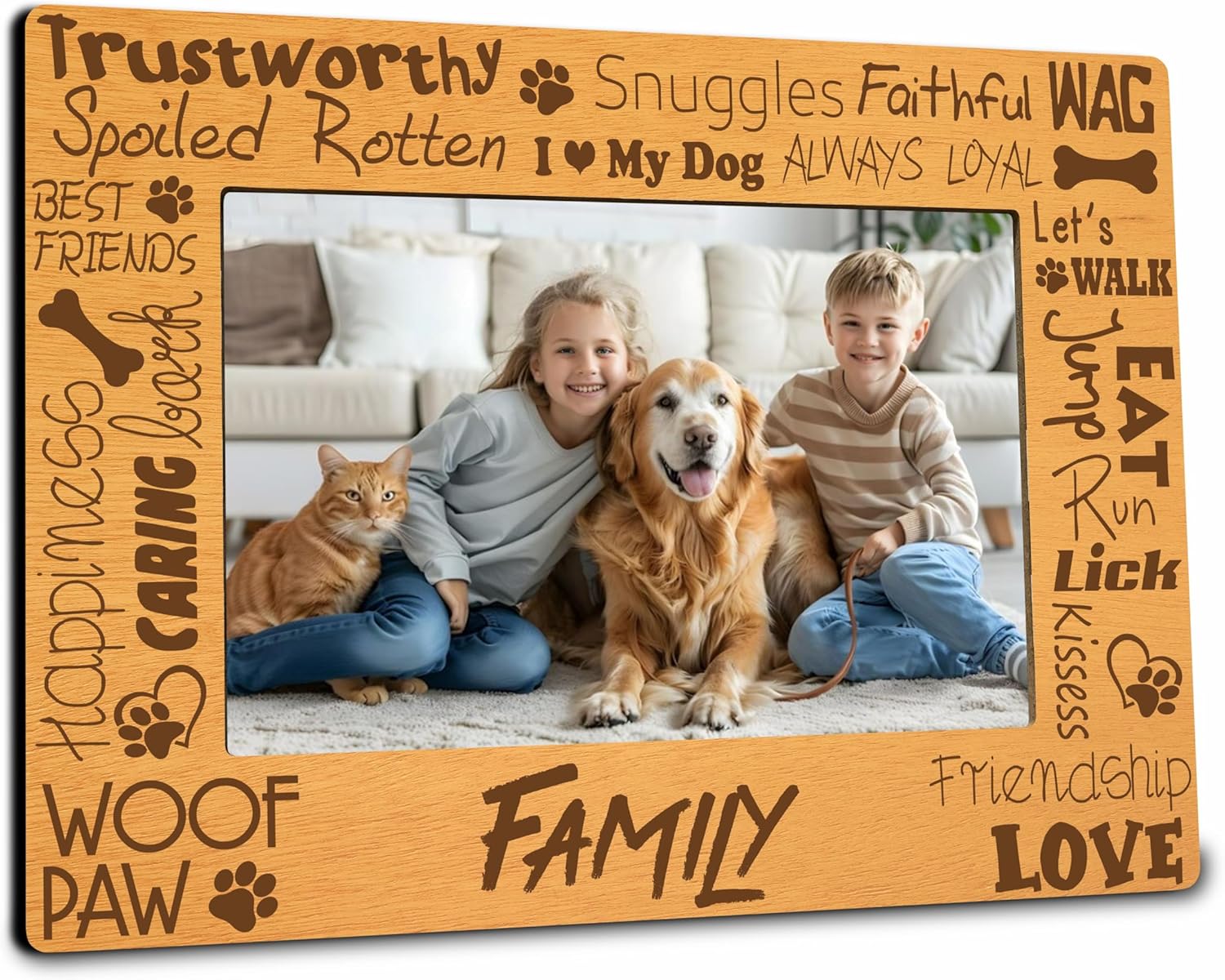 Frame For 4"x6" Photos, Paw Print Picture Frame Gifts For Dog Lovers, Dog Memorial Wooden Photo Frame, Office & Home Desktop Decorations - A20