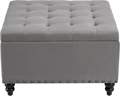 Miniatura 14 de HUIMO Otomana cuadrada de almacenamiento, mesa de centro otomana grande para sala de estar (gris oscuro) Gris oscuro,Negro,Marrón,Gris,Caqui,gris