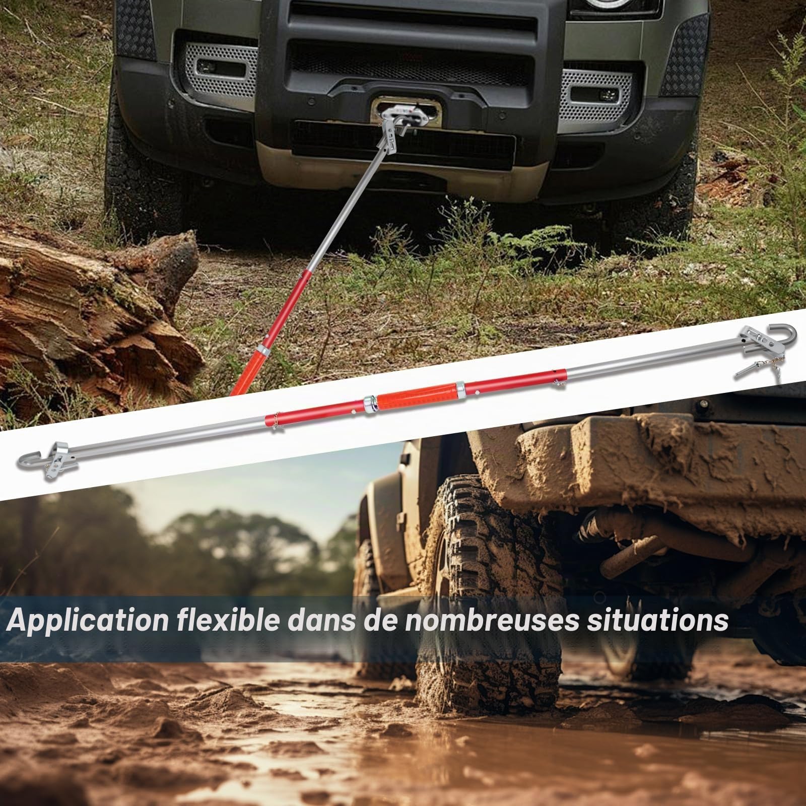 Gekufa Barre de remorquage pour voiture 3T - 3 pièces galvanisées avec amortisseur à ressorts, 196 cm, aide au remorquage pour voiture, jusqu'à 3000 kg
