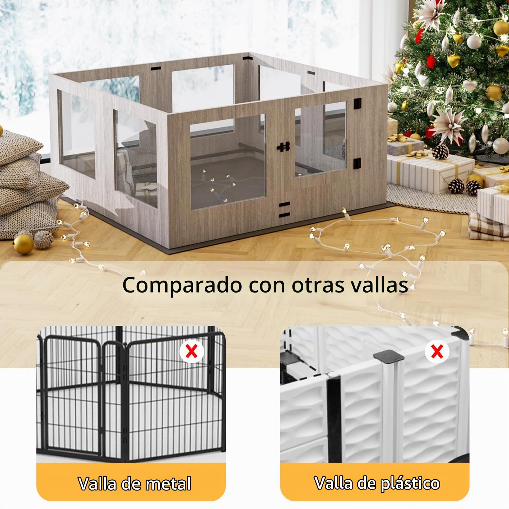 BingoPaw Parque para Perros Interior Corralito Cachorros Medianos con Varilla Fija Caja de Parto Perros con Suelo de PVC Impermeable Paridera Perros Pequeños Recinto para Mascotas Transparente