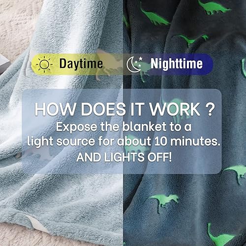 Miniatura 4 de Vangao Manta que brilla en la oscuridad, diseño de dinosaurio, Navidad para niños y niñas, manta de franela suave de primera calidad para