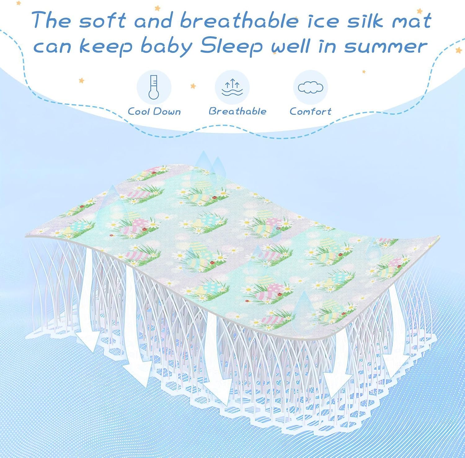 Baby Cooling Mat Easter Eggs Ice Silk Breathable Mesh Summer Crib Mattress Pad with Pillowcase, Soft Cooling Sleeping Surface for Infant & Toddler, 52"x28"