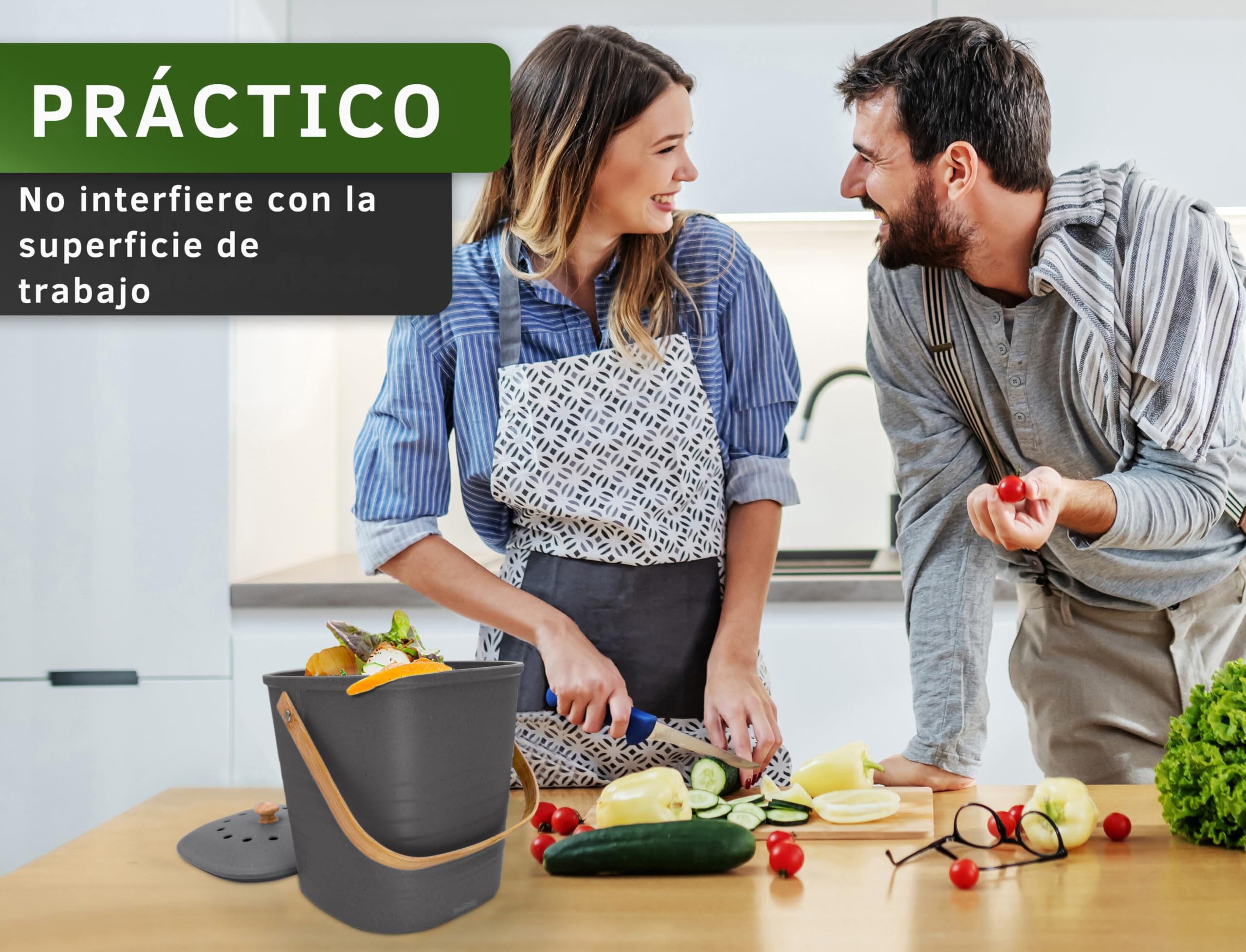 YourCasa Cubo Basura pequeño 4L - Cubo Basura organica con Filtro de carbón Activado - Cubo organico Cocina con Tapa compostador Cocina Cubo Basura organica pequeño Basura organica Cocina (Antracita)