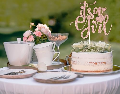 Miniatura 6 de Rose Gold Glitter It's a Girl Cake Topper, Welcome Baby Girl Cake Decorations, Welcome Baby Girl Baby Shower Cake Decorations,Baby Girls 1st
