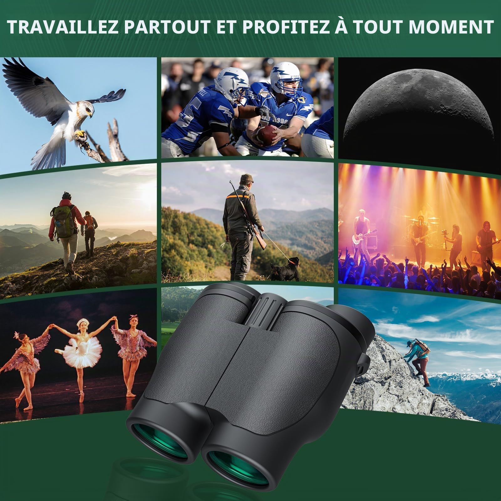 Aurosports Jumelles compactes 16x32 pour Adultes Enfants – Petites jumeau Haute Puissance avec Vision Faible – Jumelles Adultes Puissance avec Prisme BAK4 et lentilles FMC Mise au Point Facile Légères