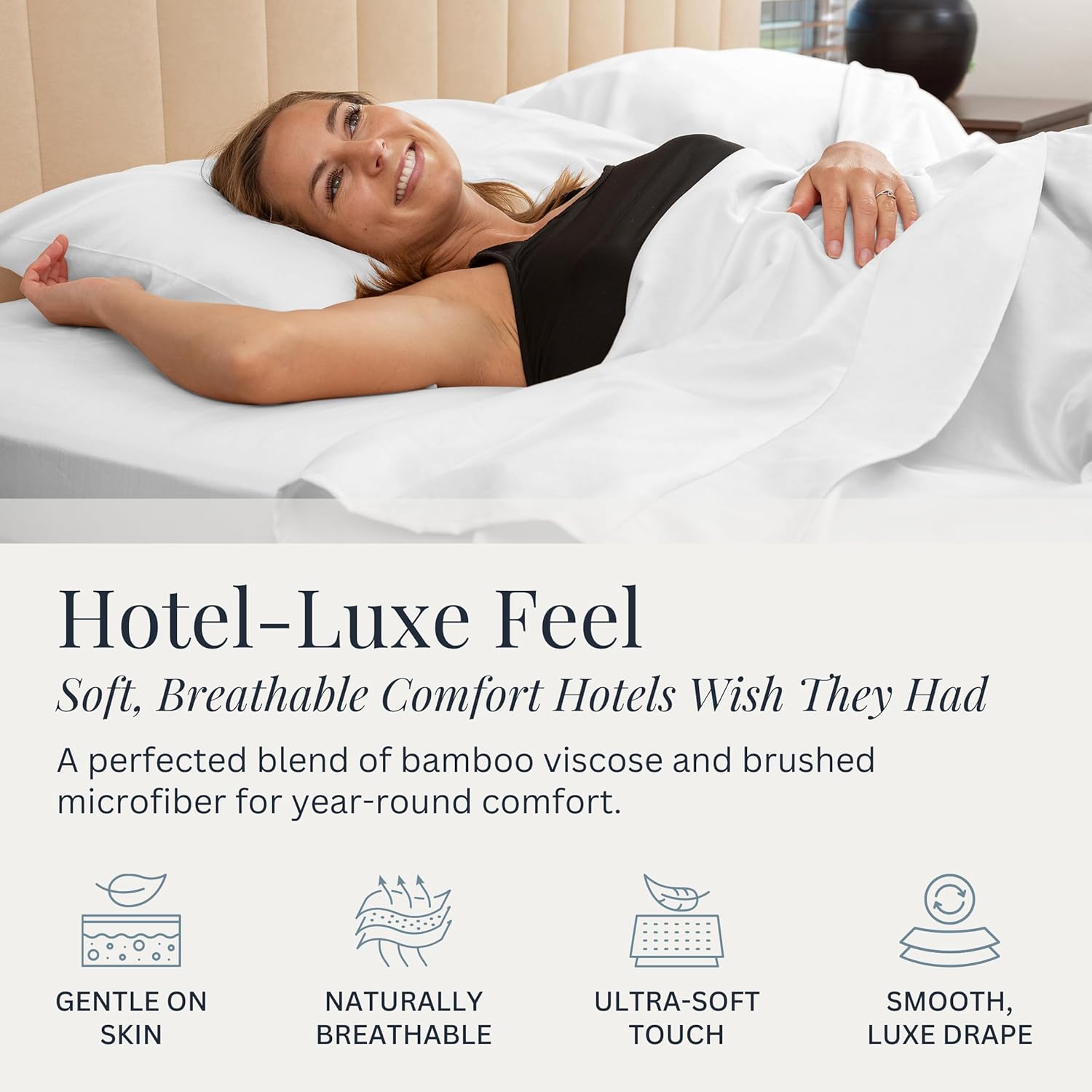 Linden & Lain Luxury Queen Size Bed Sheet Set | Organic Ultra Soft Bed Sheets | Viscose Derived from Bamboo | Microfiber | 18" Deep Pocket with Upgraded Elastic | Best Cooling Technology | White - Image 3