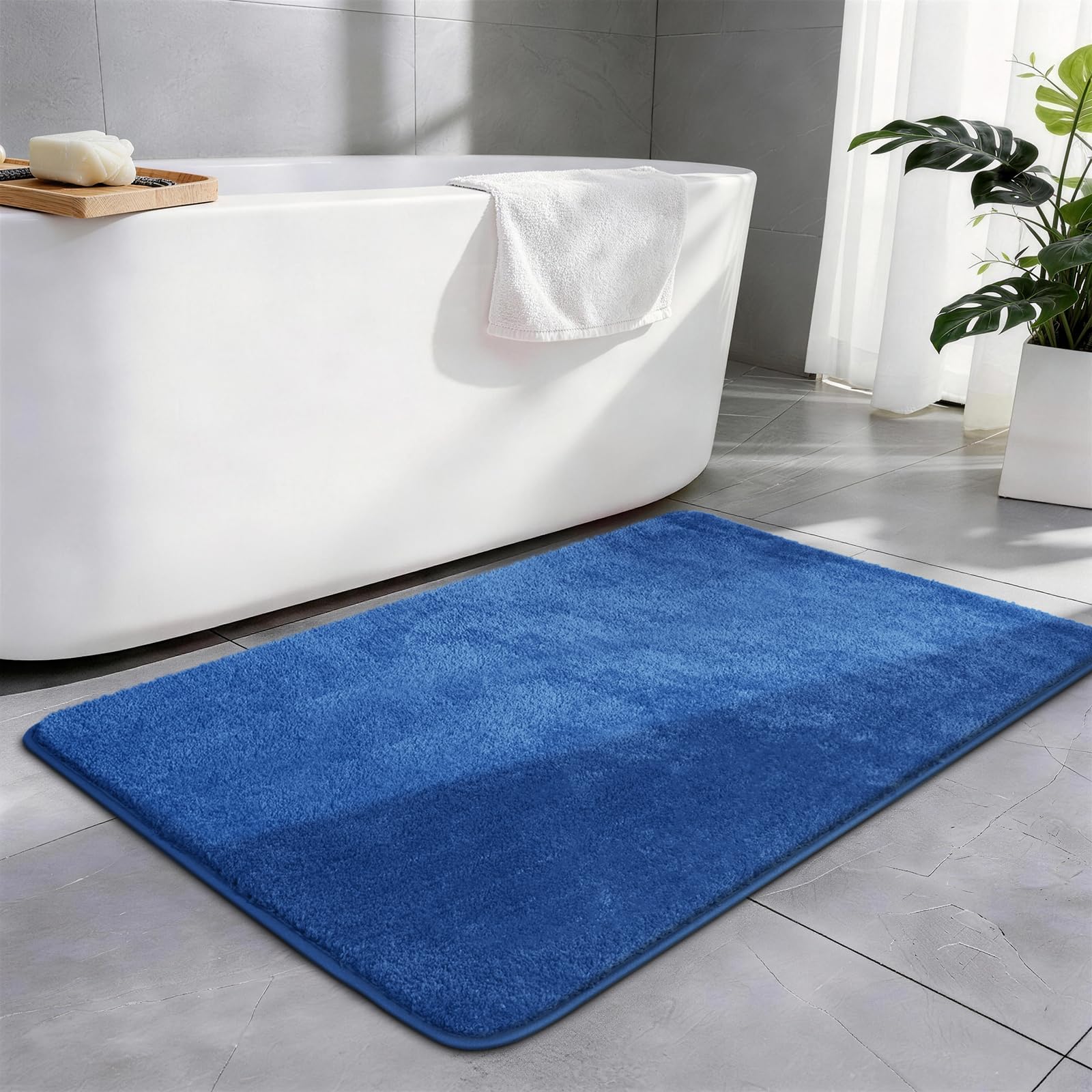 SOANNY Single Bath Mat 60 x 90 cm, Non-Slip, Absorbent, Machine Washable, Soft Shaggy Bathroom Rug, Carpet for Sink Area, Hallway, Kitchen, Entryway, Laundry, Bedside or Patio Door, Blue — image 1