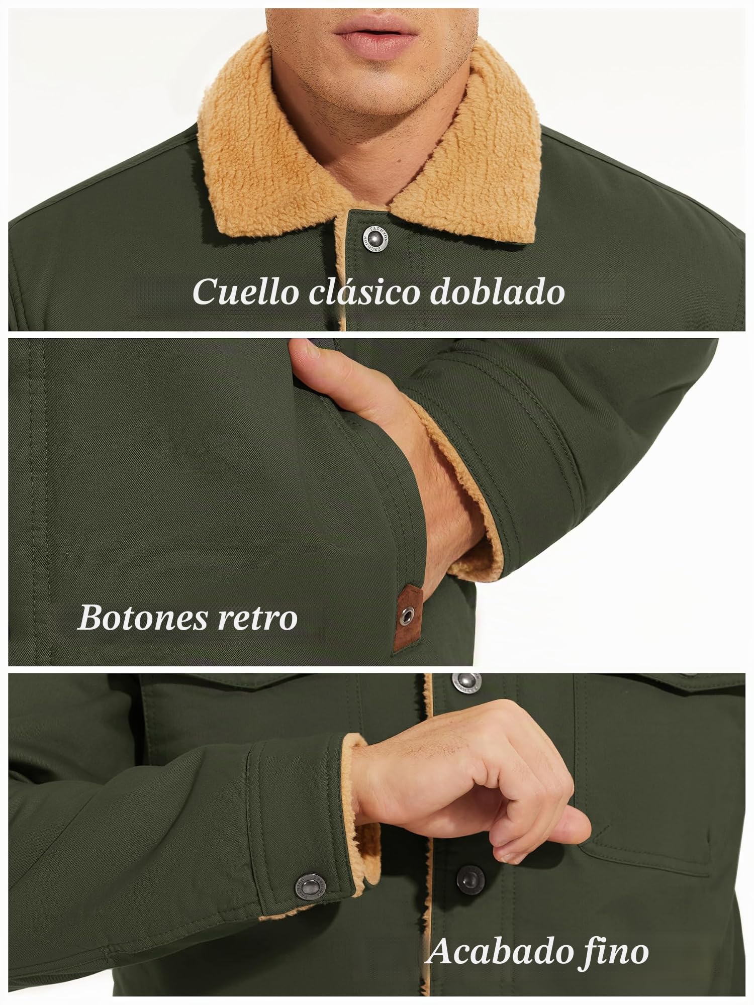KEFITEVD Chaqueta Cargo de Polar de Invierno para Hombre Espesar Abrigos de Algodón Chaqueta Cortavientos Militar Cálida con Solapa