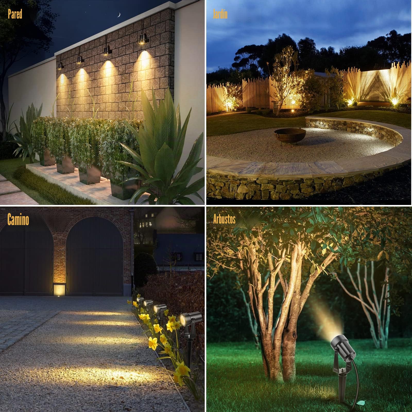 NIORSUN Foco LED, Foco de Jardín Blanco Cálido 3000K, Luces Exterior Jardin Impermeable IP67, Foco Exterior de Baja Tensión 29m 27V,Luz de Jardín Exterior Para Jardín, Patio, Árboles (Paquete de 8)