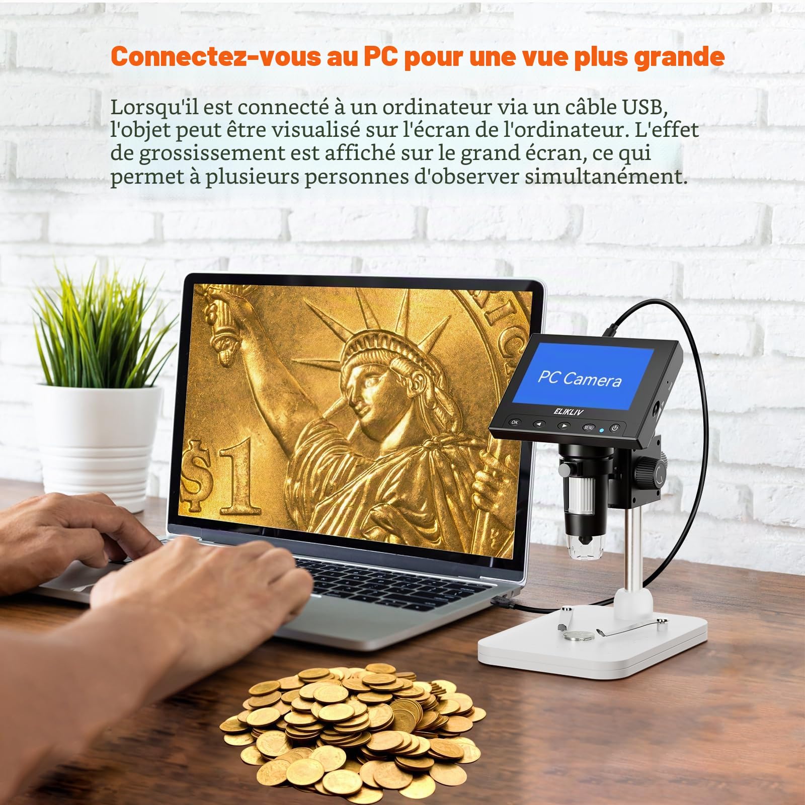 Elikliv Microscope numérique LCD pour pièces de Monnaie 1000x, Loupe avec 8 LED réglables, Vue PC Compatible avec Windows, EDM4, 4,3 Pouces