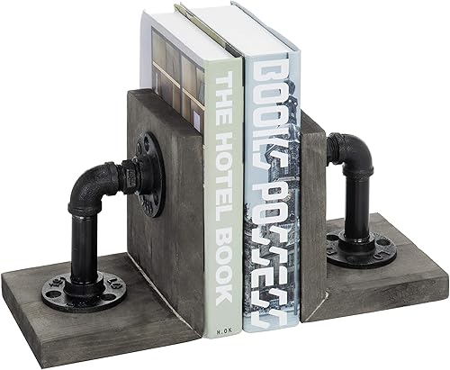 Miniatura 10 de MyGift Sujetalibros decorativos, extremos de libro de oficina para estante, soporte para libros en forma de L, madera maciza con diseño de tubo