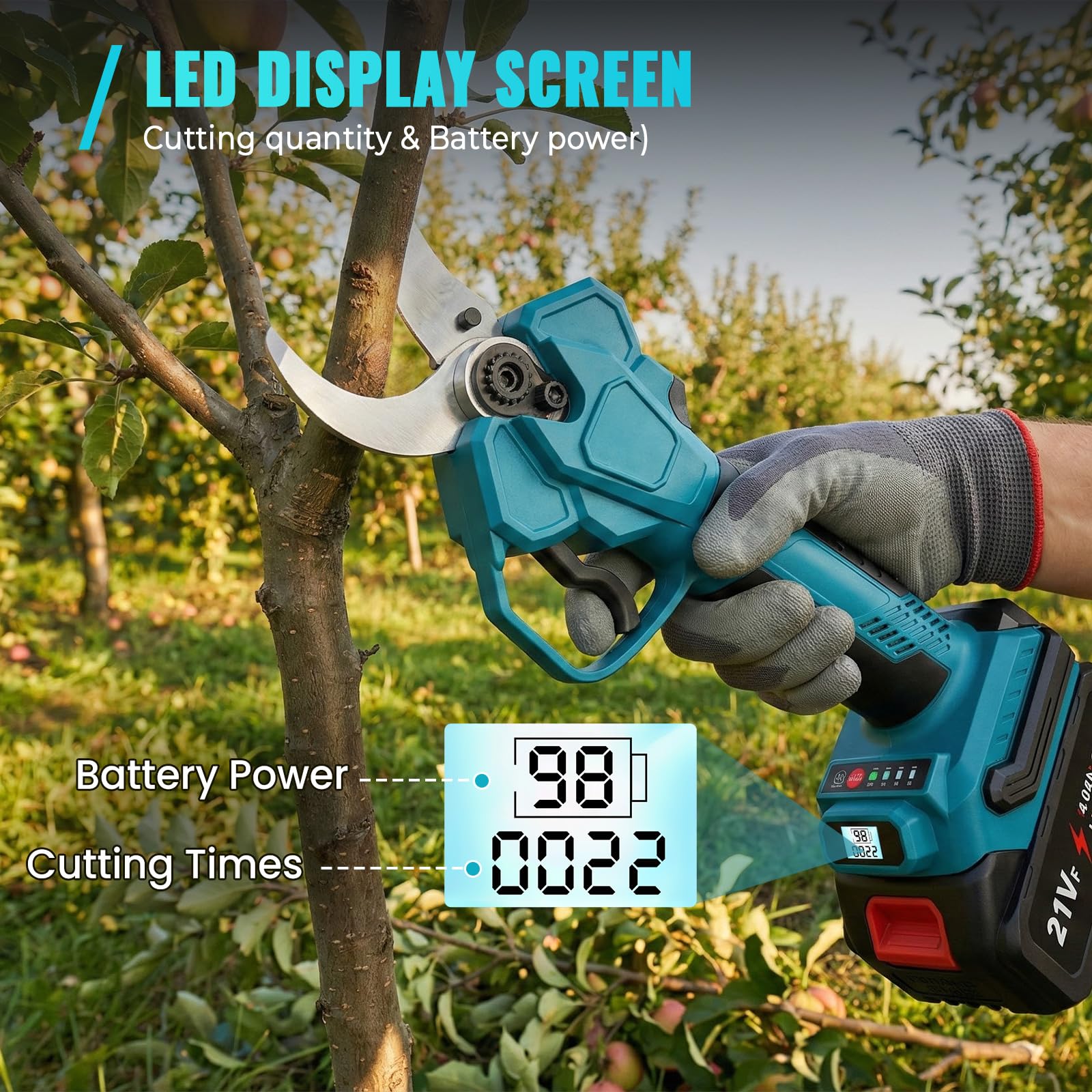 Akku Astschere für Makita 18V Batterie, Max 40mm Schnittdurchmesser, 4 einstellbare Breiten, Elektrische Gartenschere mit LCD-Anzeige, elektrische astschere für Zweige,Sträucher,Stämme (Ohne Akku)