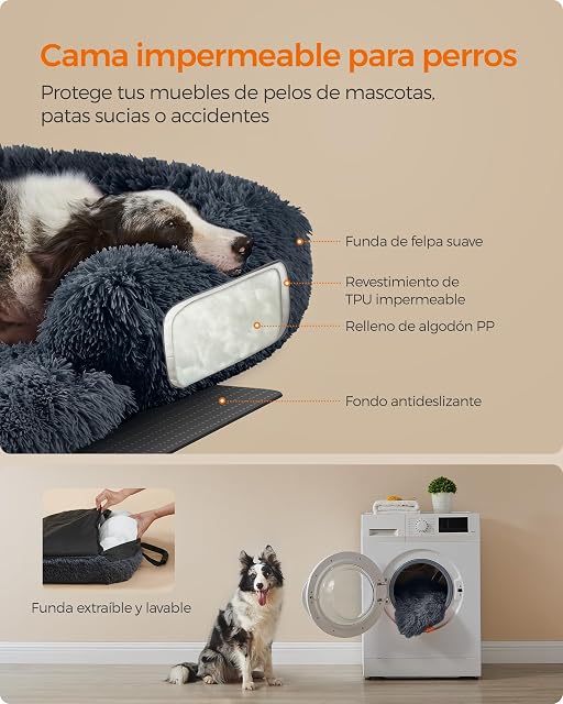Foto 3 de 7 de Feandrea FluffyHug Cama para Perros, Tela de Felpa, 110 x 95 x 18 cm