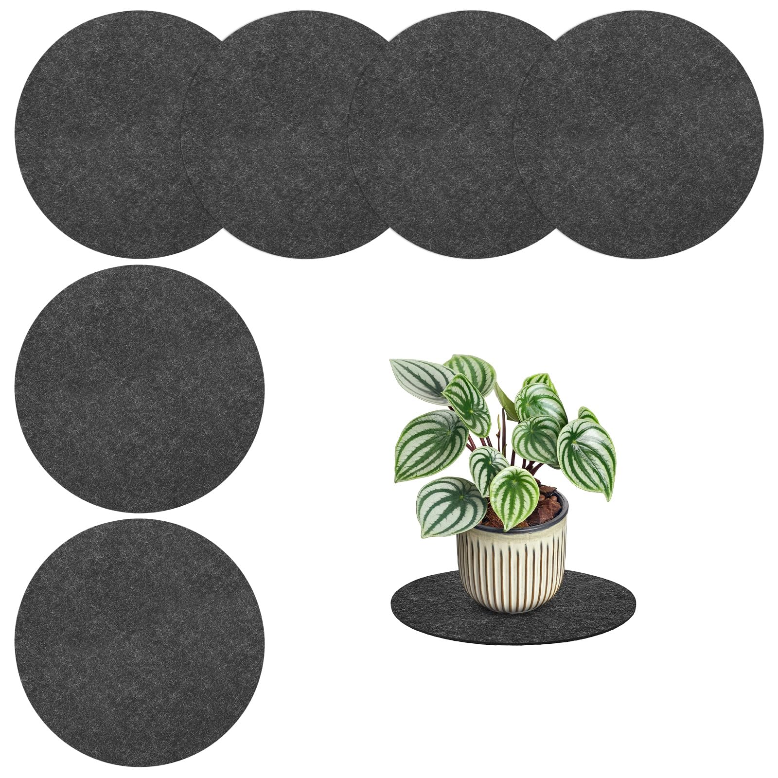 M METERXITY 6-Pack Plant Coasters Mat Reversible, 10 Inch Felt Round Absorbent Fabric Plant Pot Saucers for Gardening/Indoor/Outdoor Pots, Waterproof Coaster Mats [Gray]