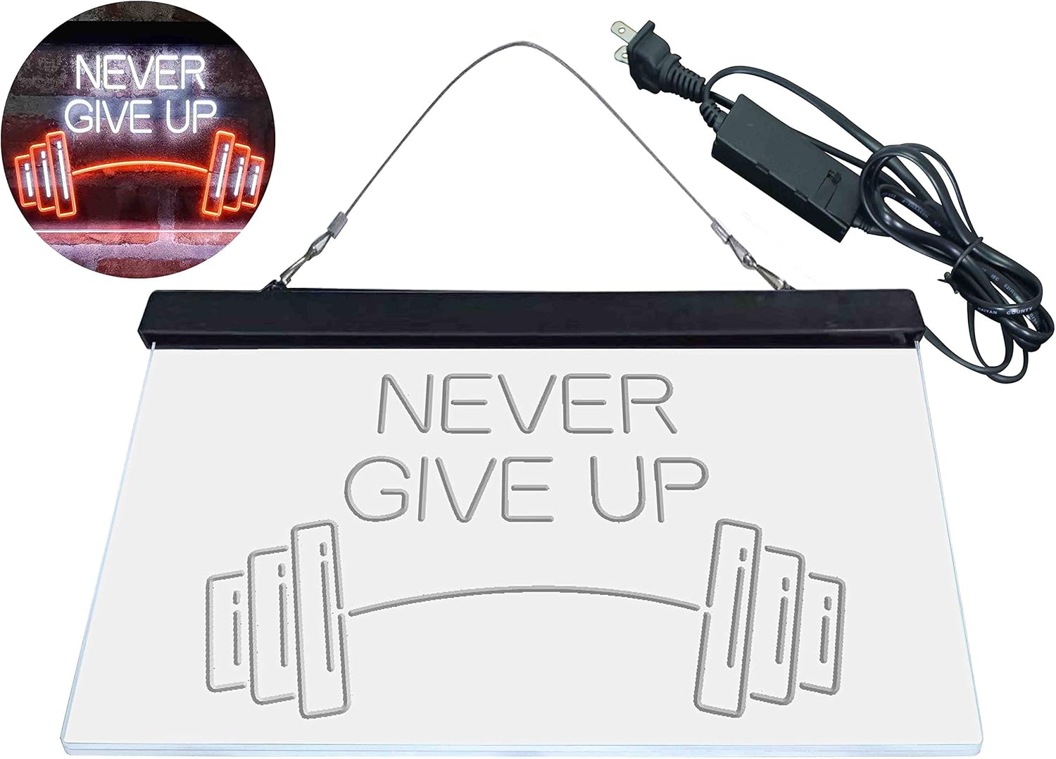 ADVPRO Never Give Up Weight Train Fitness Gym Dual Color LED Neon Sign White & Orange 12 x 8 Inches st6s32-i4041-wo