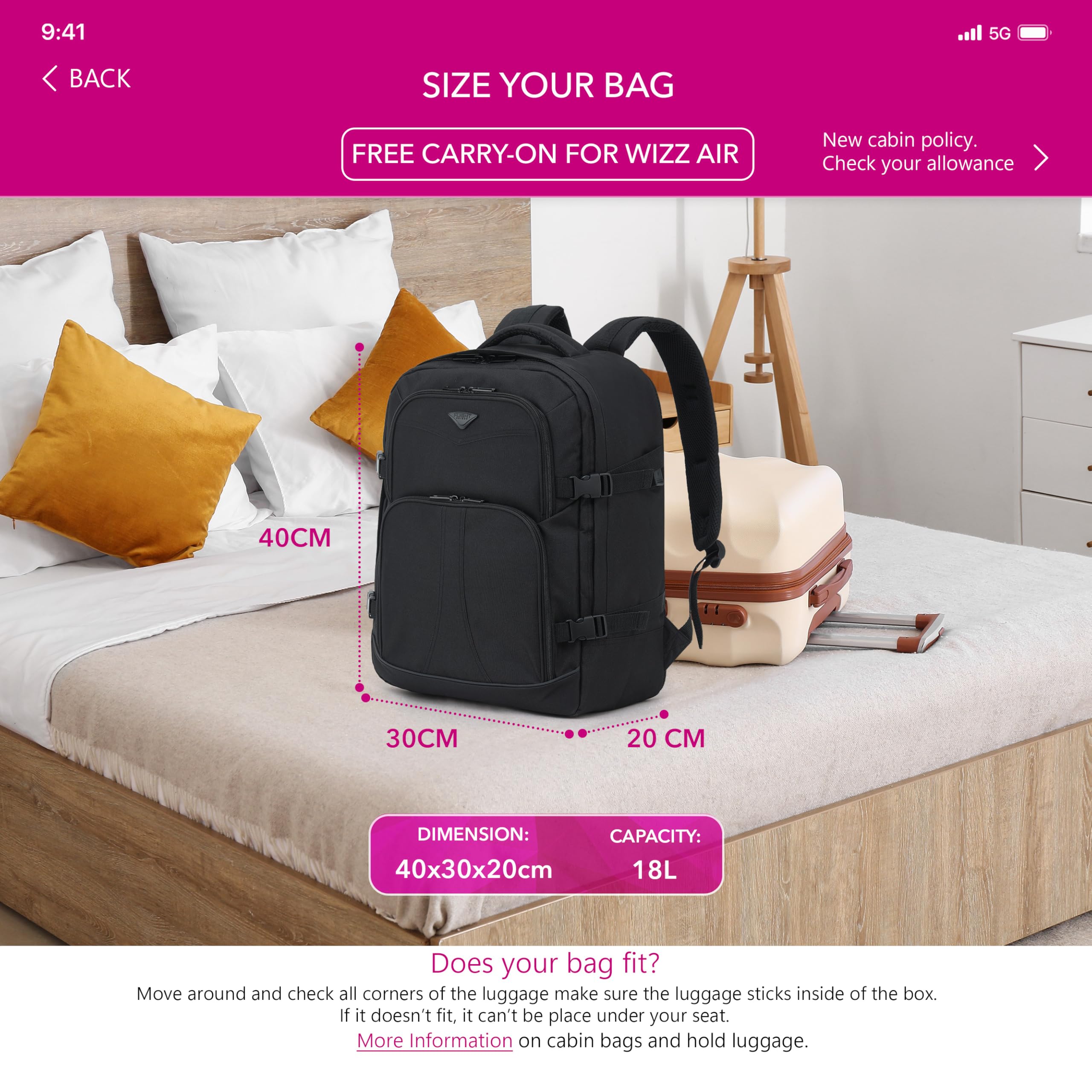 Flight Knight 40x30x20cm Ryanair Wizz Air Free Carry On Underseat Backpack Bag for Travelling USB Port Padded Comfortable Rucksack - Carry On Luggage For easyJet, Ryanair. BA, Jet2 & Many More!