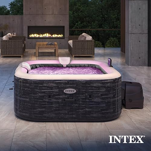 Miniatura 9 de Intex 28449EP PureSpa Plus - Bañera de hidromasaje cuadrada inflable portátil para 4 personas con 170 chorros de burbujas y bomba de calentador