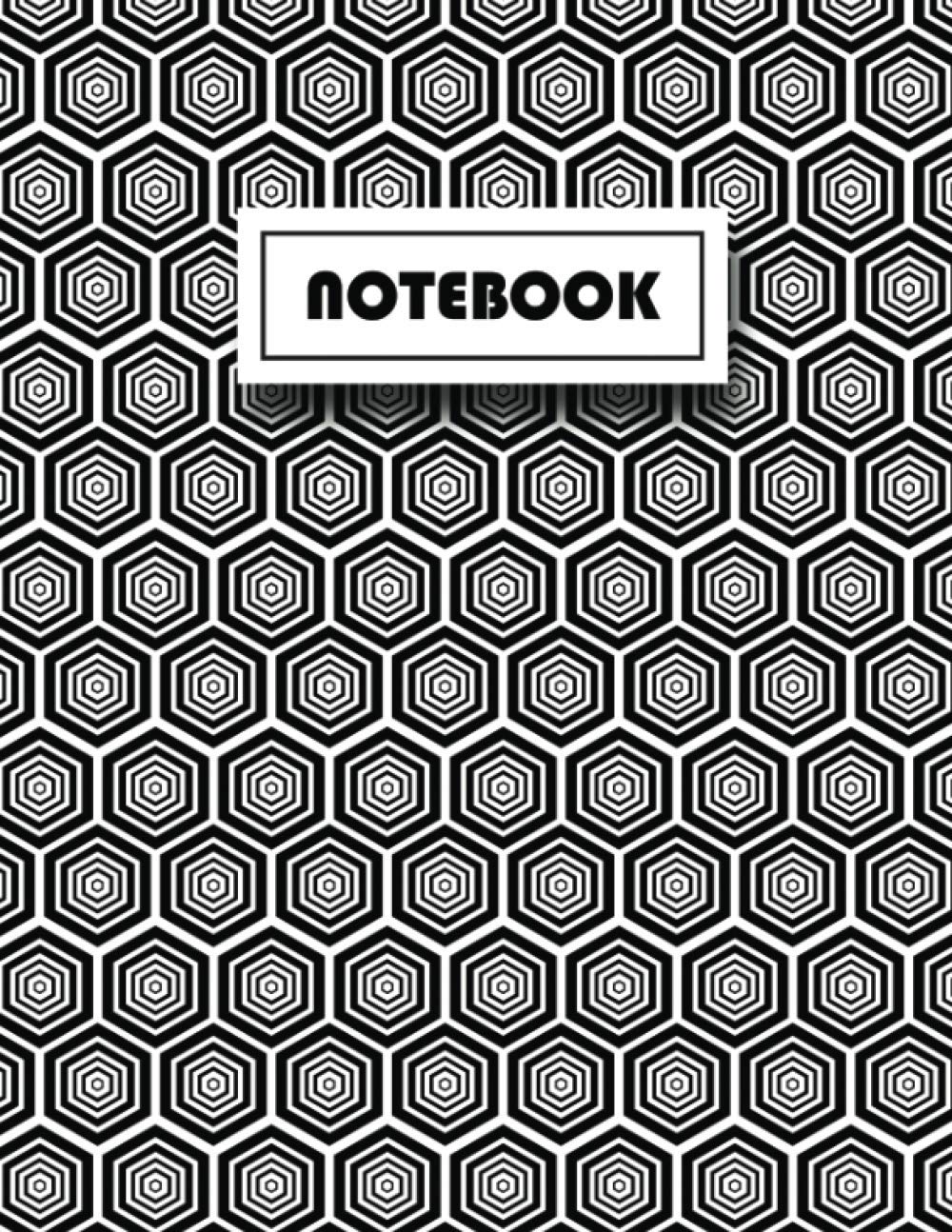 Notebook: Black-White Hexagonal Pattern Notebook, Large 8.5 x 11