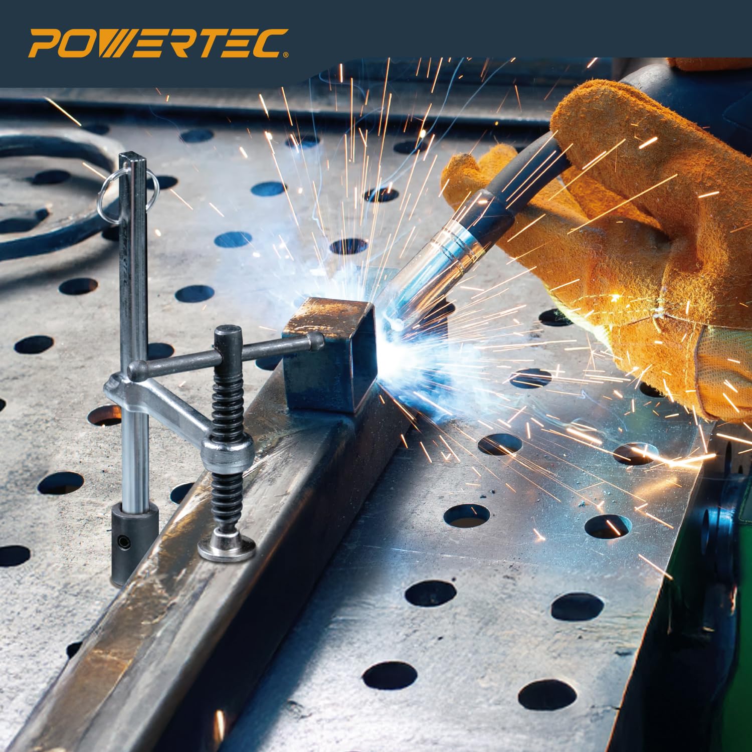POWERTEC 2 morsetti per saldatura con impugnatura a T, apertura massima di 16 cm, profondità gola 3-1/4", adatto per fori da tavolo di saldatura da 16 mm, morsetto a vite per banco da lavoro per