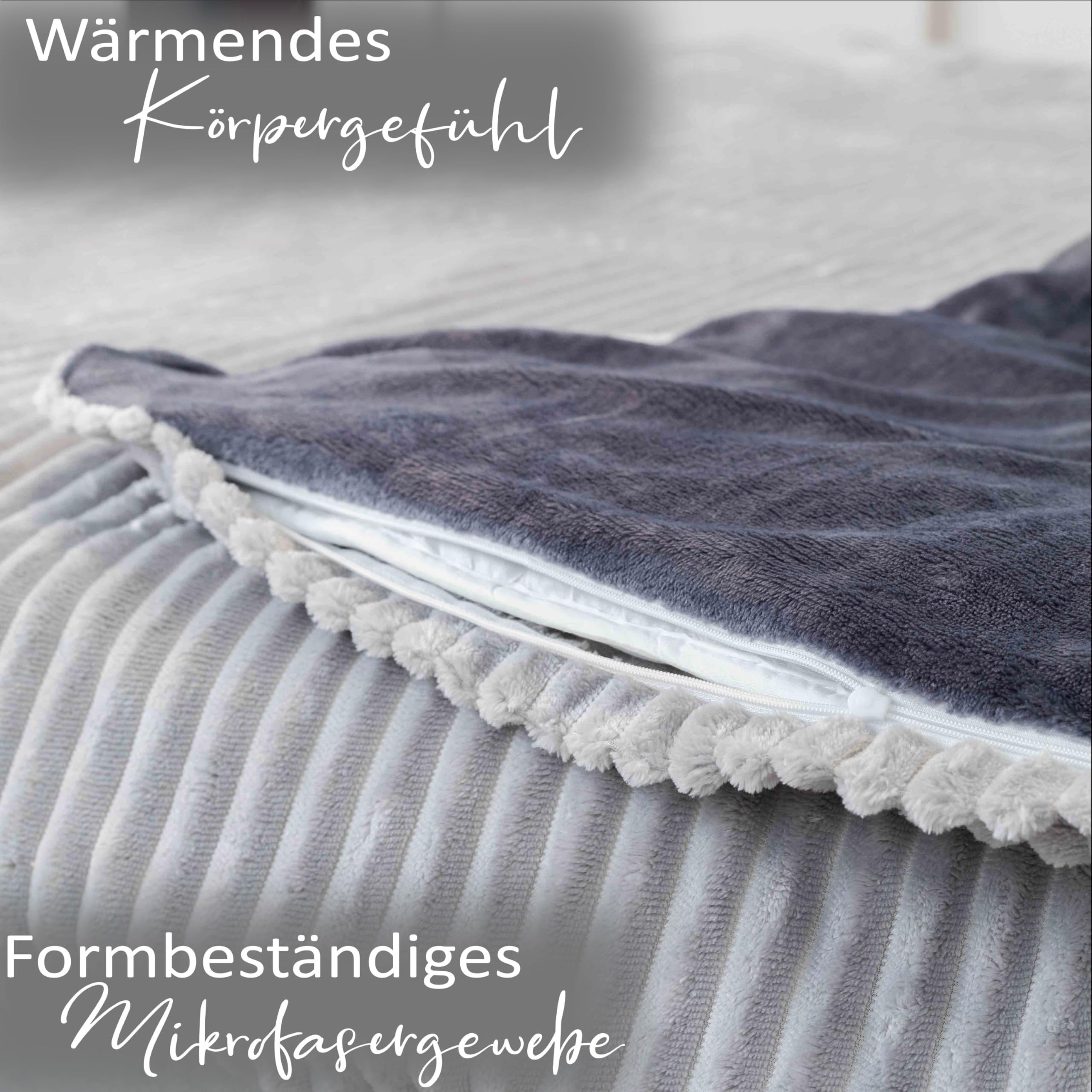 Leonado Vicenti Bettwäsche Cashmere-Touch Teddy Plüsch Set 3-teilig 200x200 cm Cord Optik Winter Coral Fleece kuschelig warm Grau Wendebettwäsche