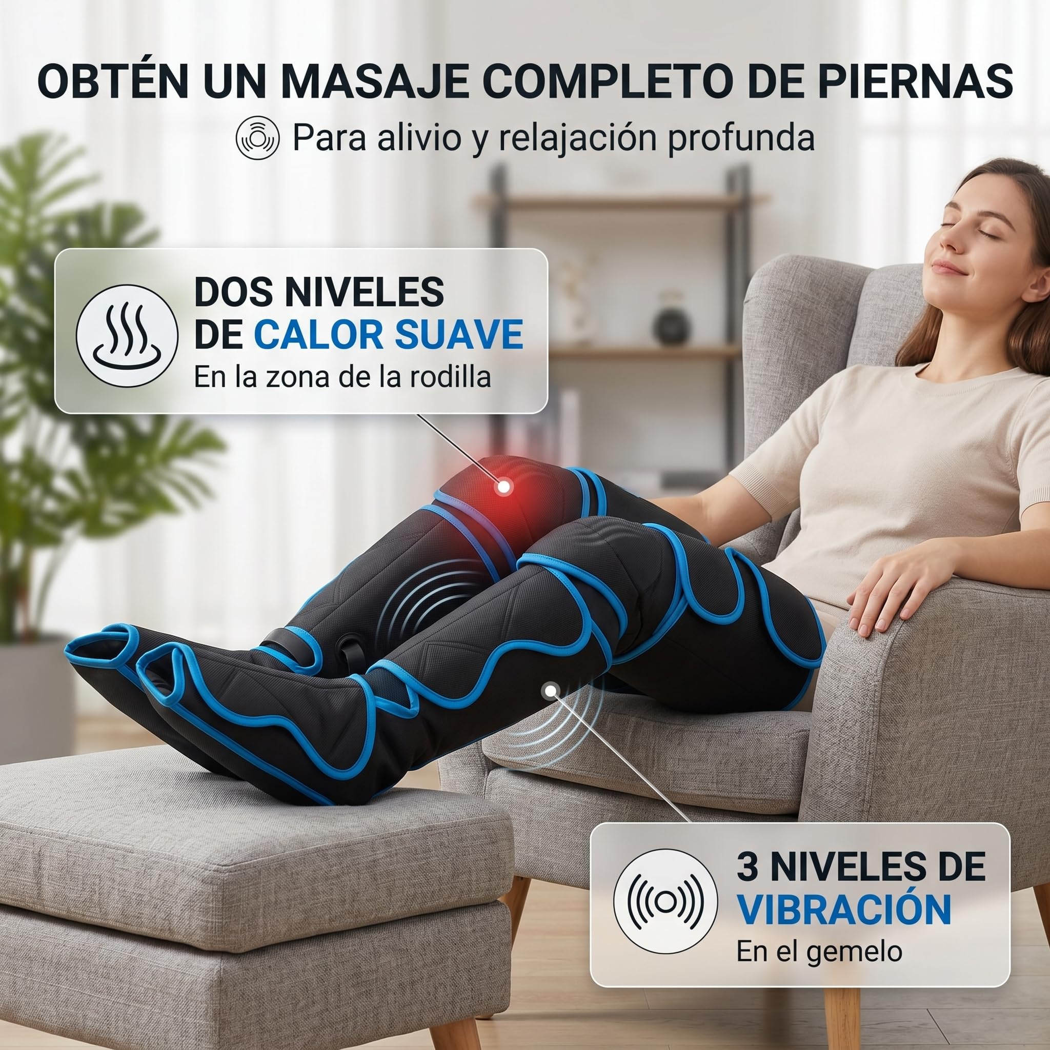 ECODE® Presoterapia para Piernas con 6 Modos, Calor, Vibración y Masaje - Botas Completas de Compresion para Alivio de Cansancio, Drenaje Linfatico, Relajación y Mejora de la Circulación en Casa
