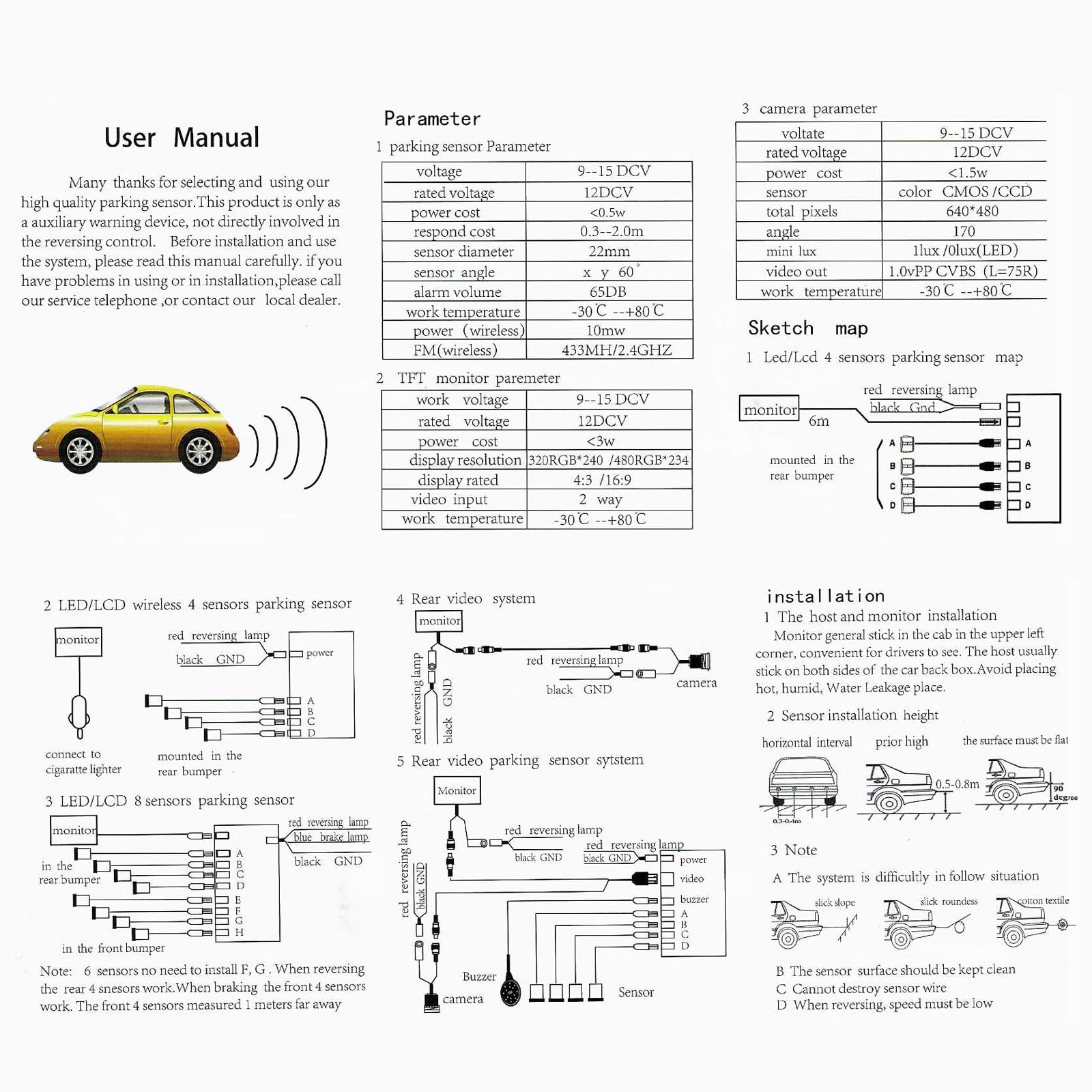 KAOLALI Capteur de Recul Voiture avec 4 Capteurs Kit Radar de Recul Capteurs de Stationnement Universel Aide au Stationnement Kit Audio Buzzer Alarme pour Voitures, Noir