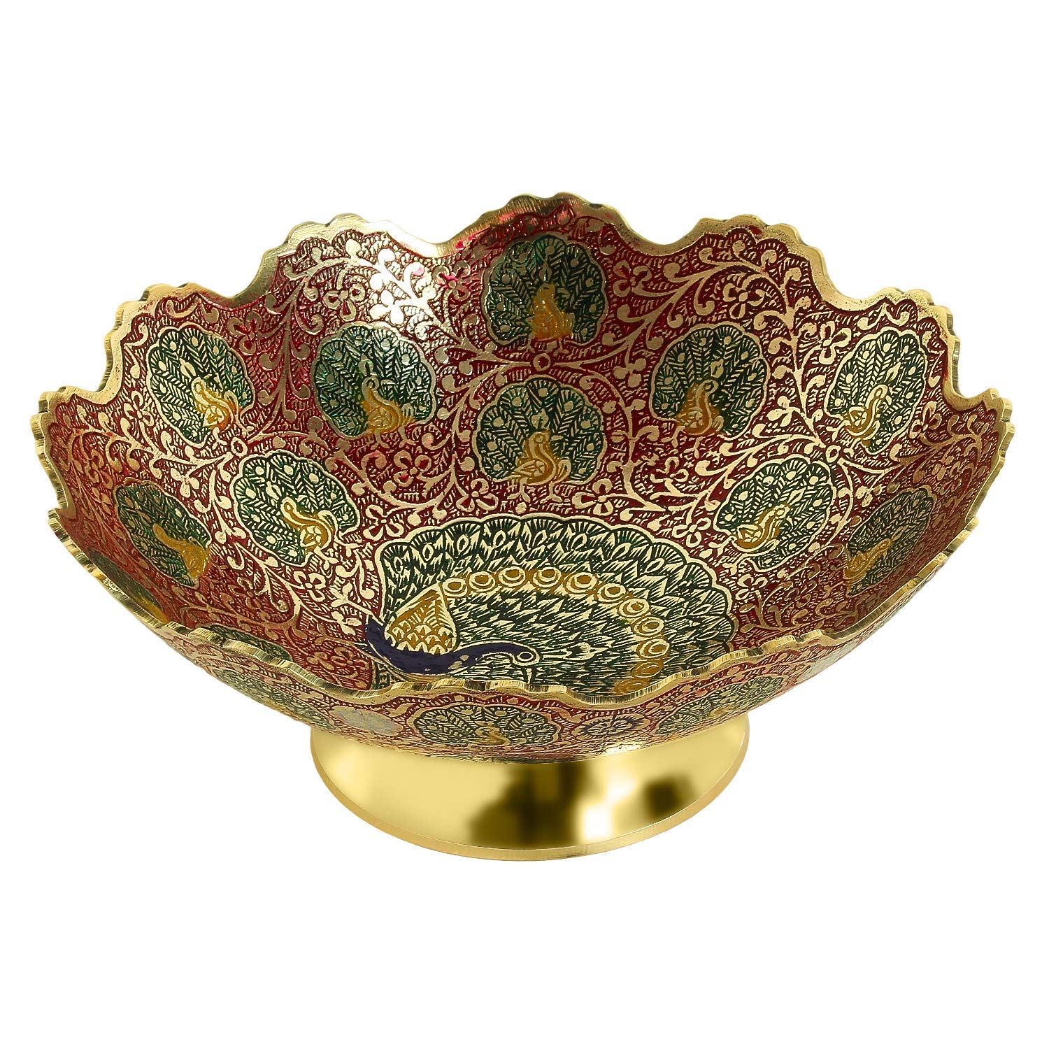 SkyWalker Metal Brass Hand Crafted Fruit Bowl with Decorative Carving Work (Multicolor, 7 Inch)-image-6