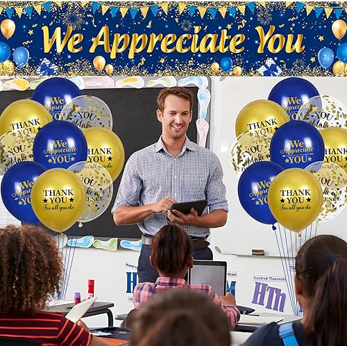 Miniatura 4 de We Appreciate You - Cartel de decoración de oro azul con 18 globos de agradecimiento por todo lo que haces, regalo de agradecimiento para empleados,