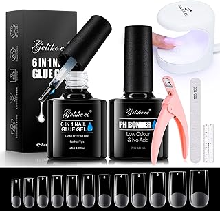 Gelike EC Gel Nail Extension Kit - Nail Tips and Glue Gel Nail Kit With Soft Gel Nail Tips 240PCS Medium Square Gel Tips,6 In 1 Nail Glue UV Nail Lamp Full Cover Gel Tips Kit For Nail Polish Nail Art